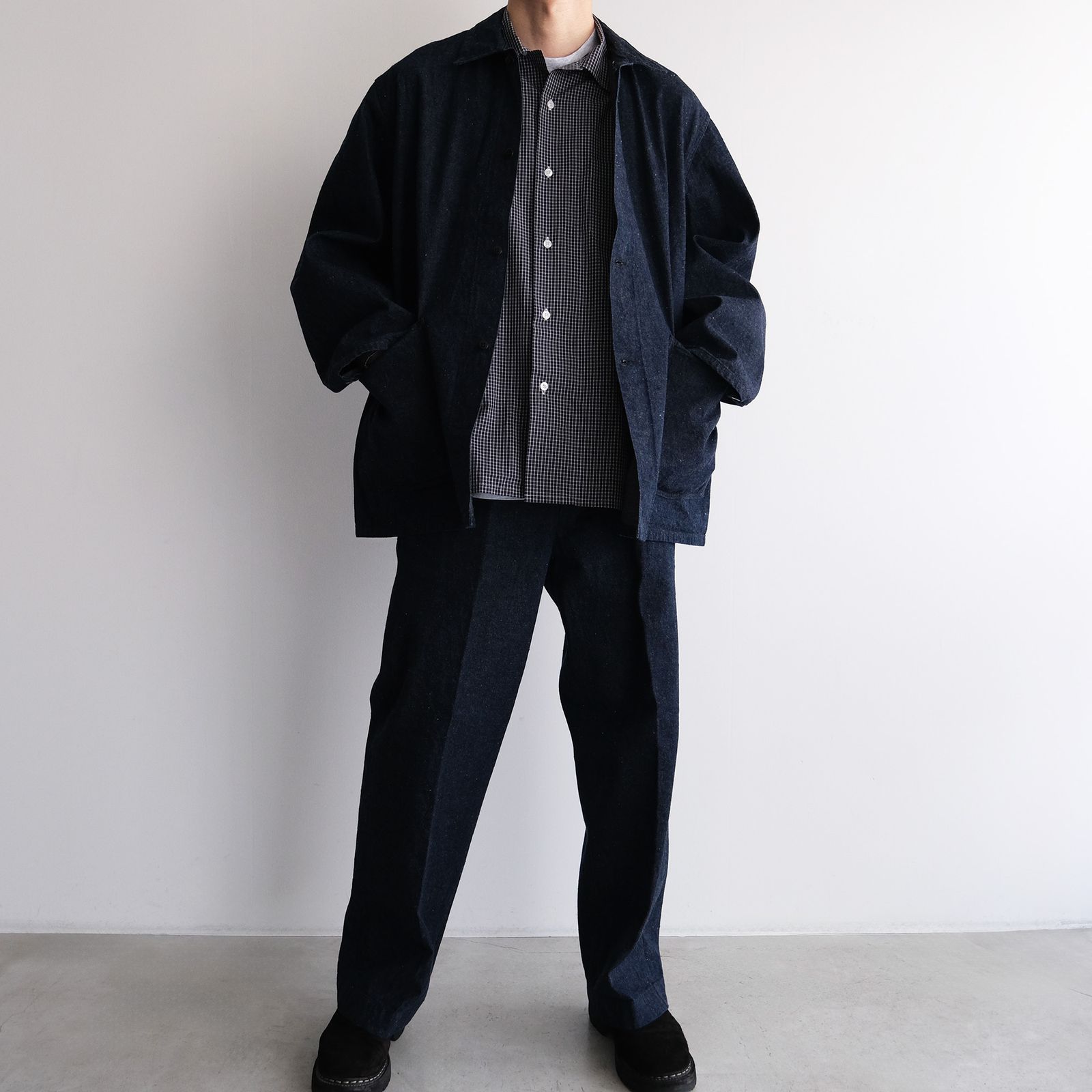 Check Open Collar Shirts -シャツ-（Blue Check / ブルーチェック）