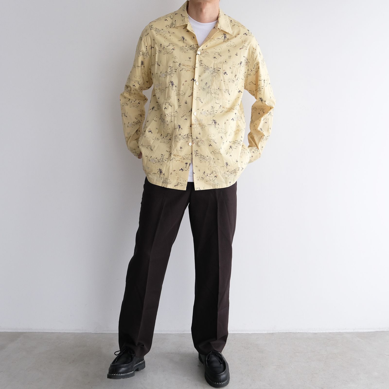 Cotton Rayon - Open Collar L/S Shirts -シャツ-（Yellow / イエロー）