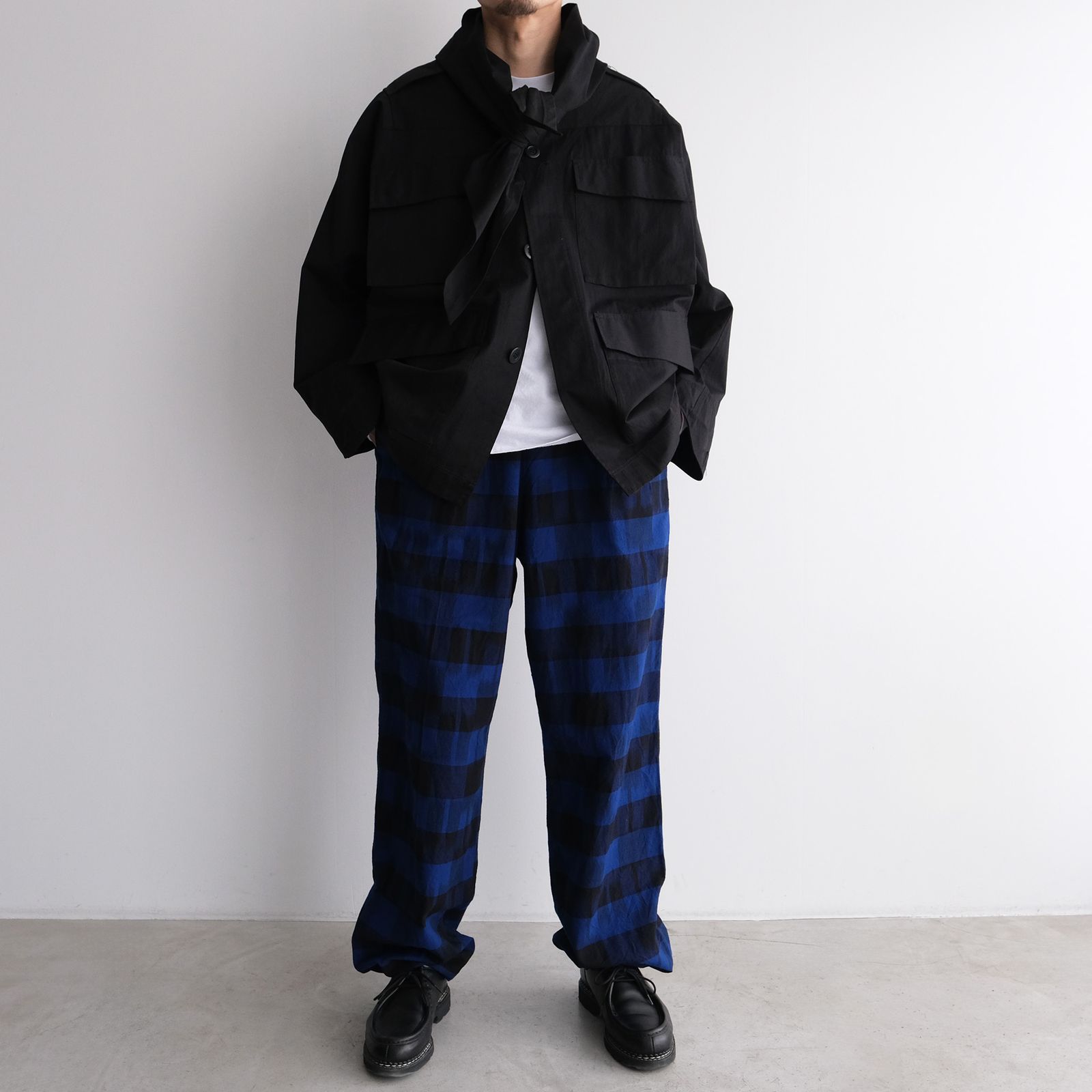 Ikat Check Easy Pants -パンツ-（Navy×Black / ネイビー×ブラック）