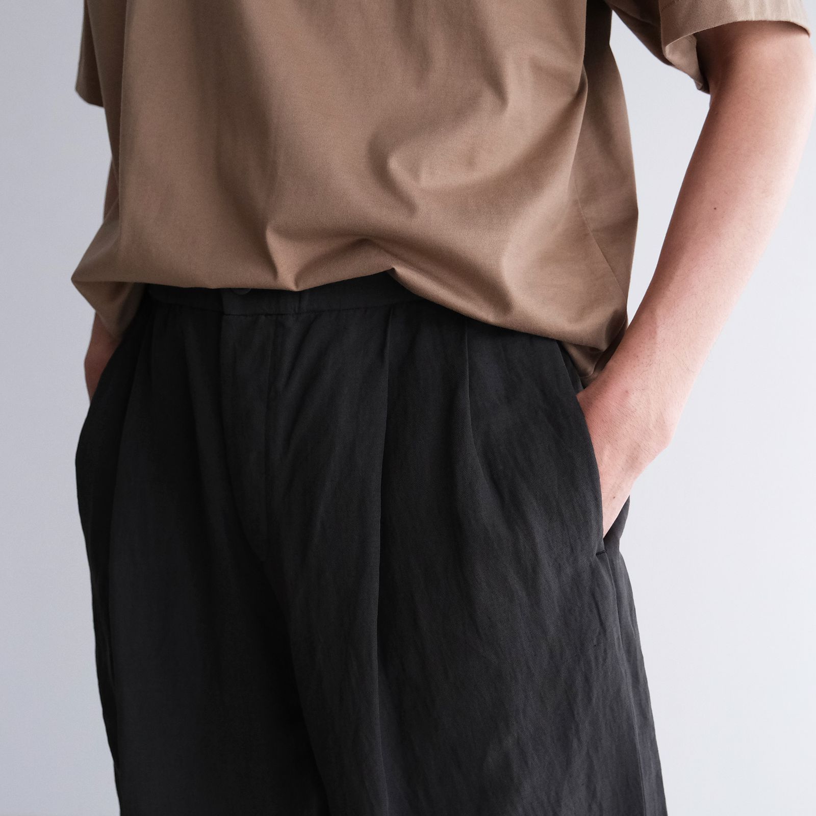 Cotton Linen Voile Two Tucked Easy Pants -パンツ-（Dark Green / ダークグリーン）
