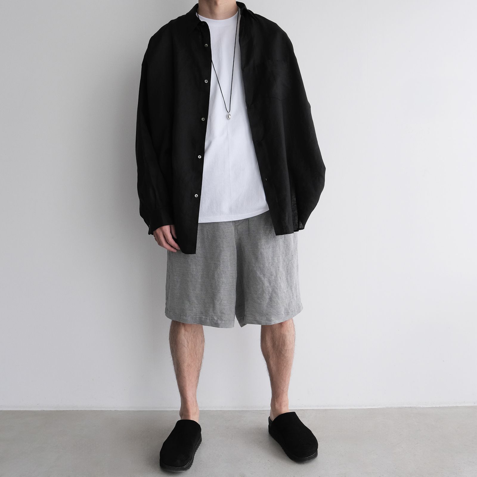 Linen L/S Oversized Regular Collar Shirt -シャツ-（Black / ブラック）GM262-50039B