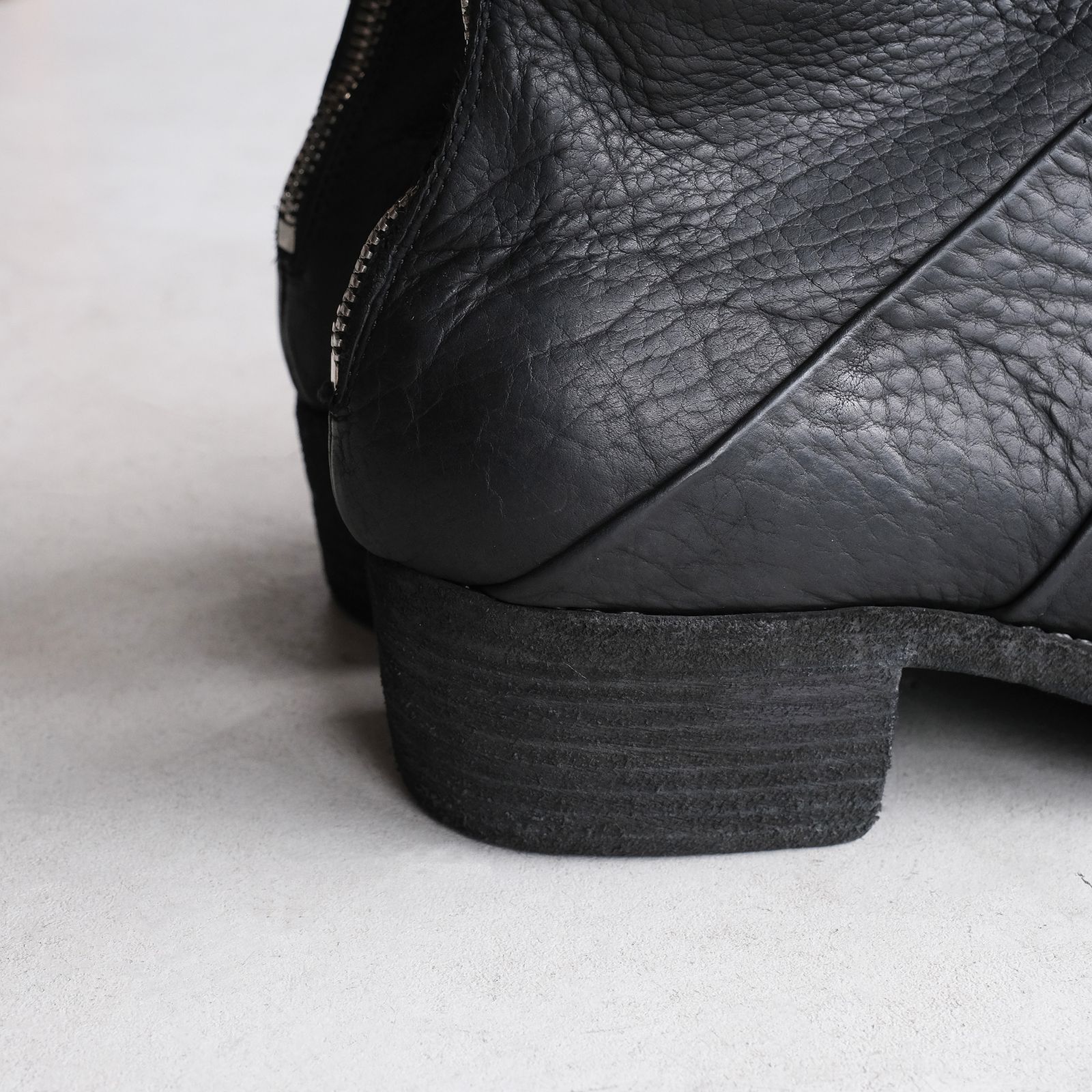 367ZB Bison Full Grain Lined Folded Back Zip Boot -ブーツ-（Black / ブラック）
