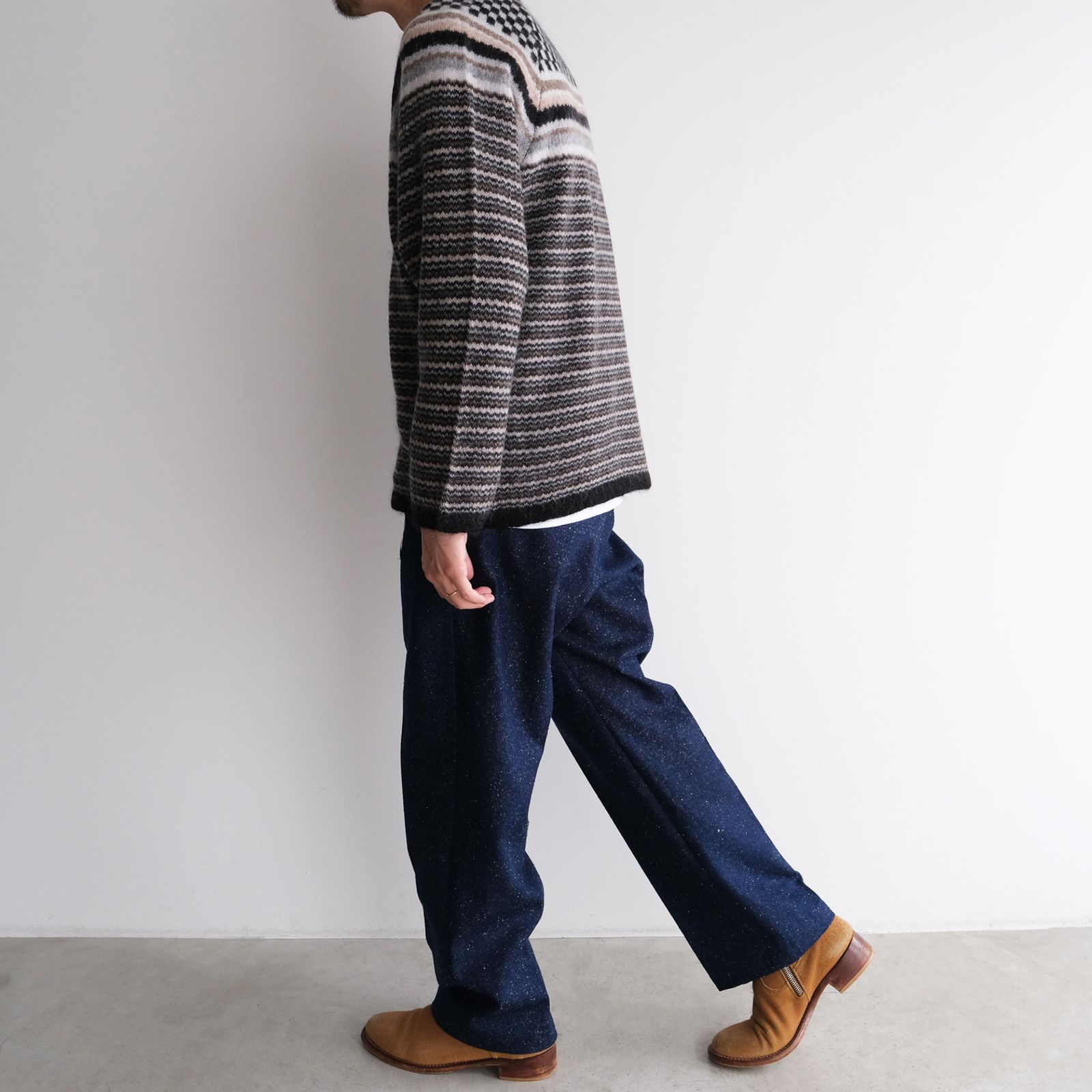Checker & Stripe Sweater -ニット-（Black / ブラック）