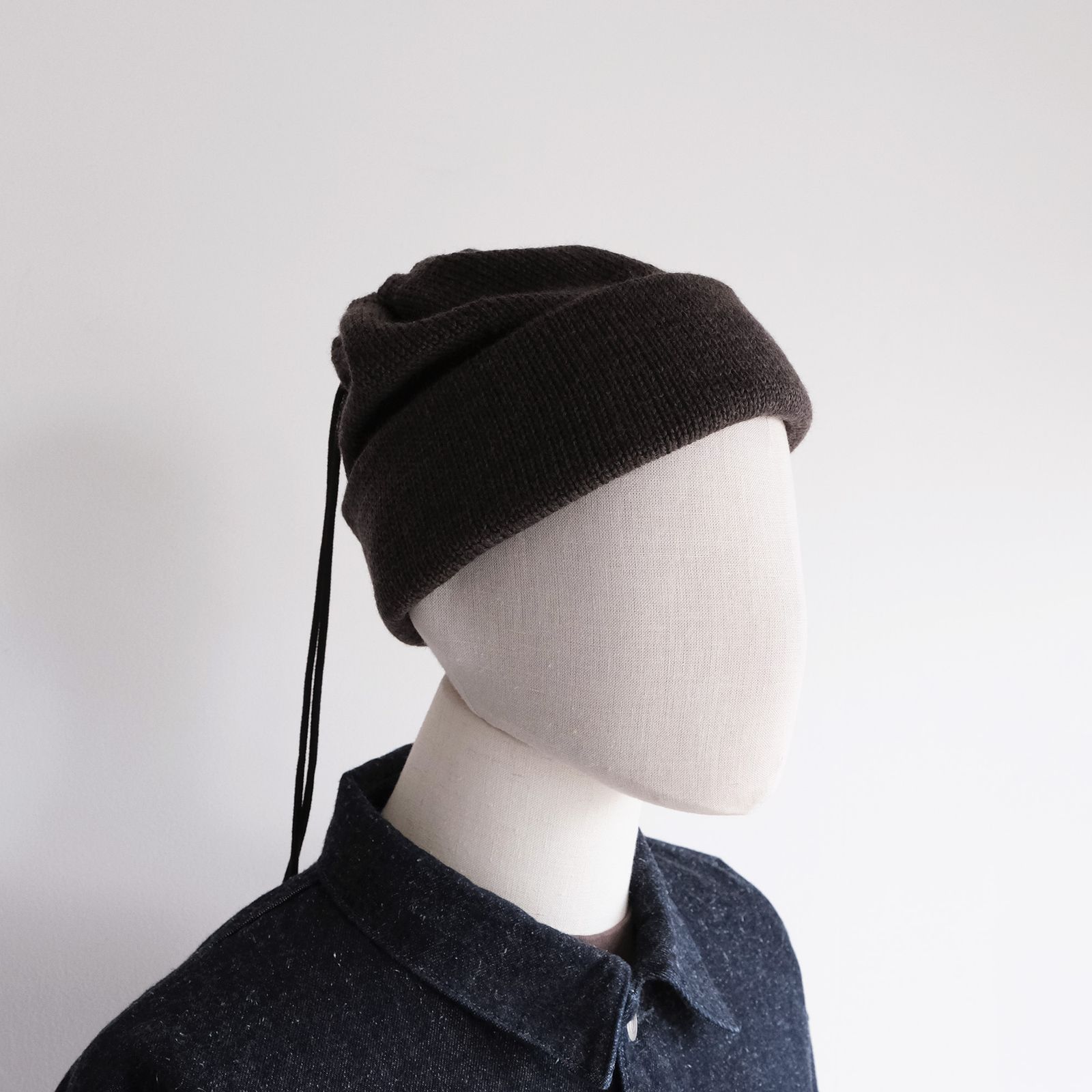 Drawstring Wool Knit & Neck Warmer -ニットキャップ-（Brown / ブラウン）