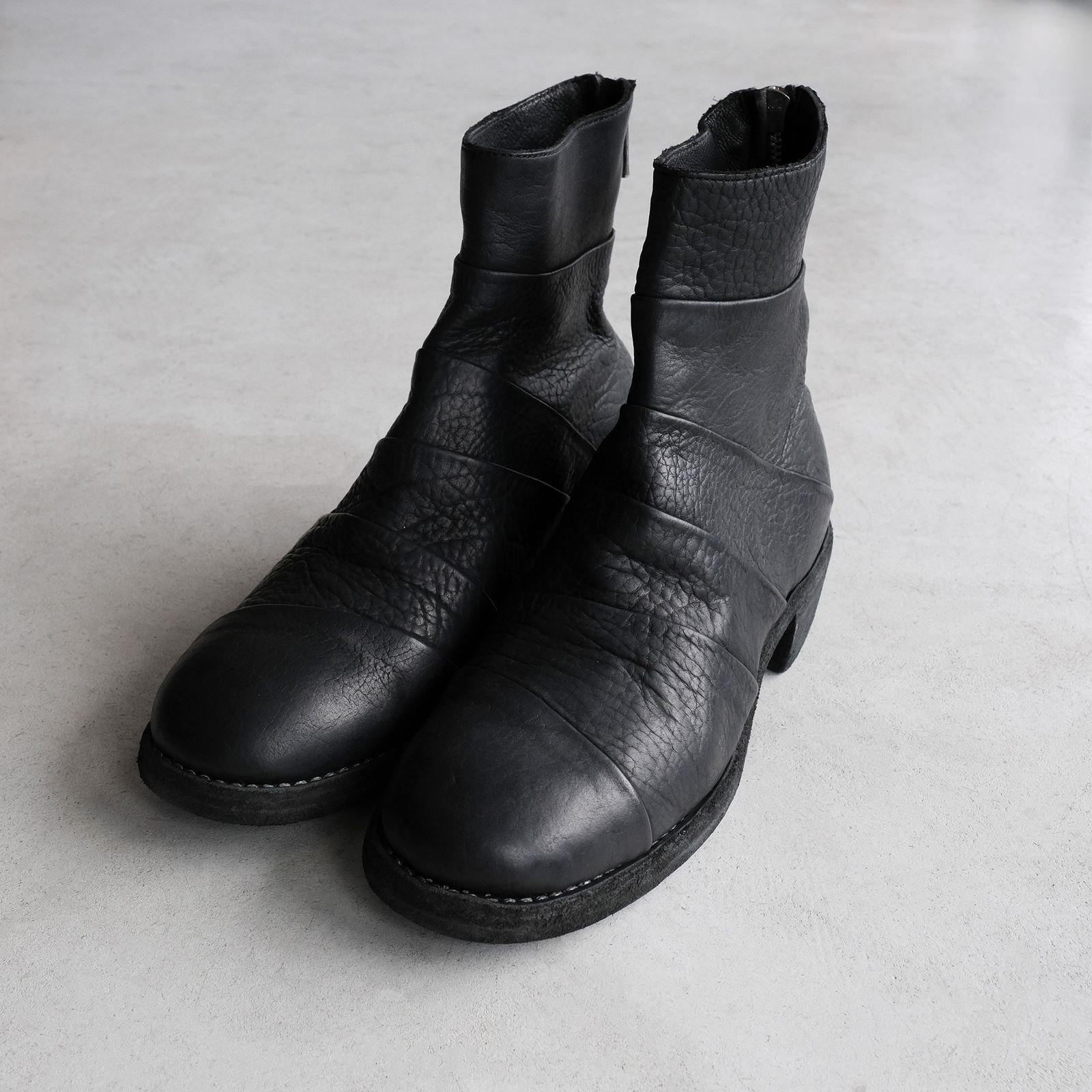 367ZB Bison Full Grain Lined Folded Back Zip Boot -ブーツ-（Black / ブラック）