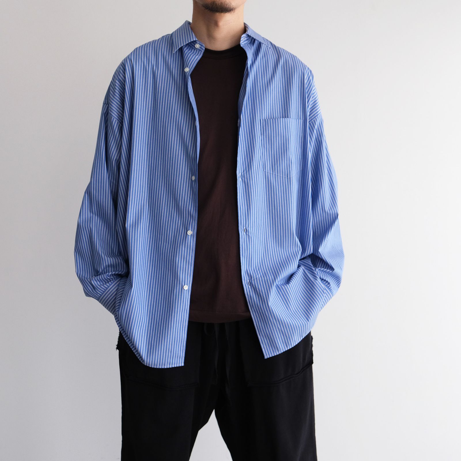 Sidogras L/S Oversized Regular Collar Shirt -シャツ-（Blue Stripe / ブルーストライプ）