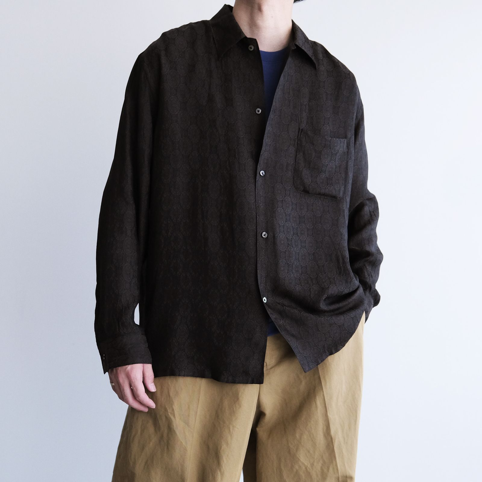 Cupro-Regular Collar L/S Shirts -シャツ-（Charcoal / チャコール）