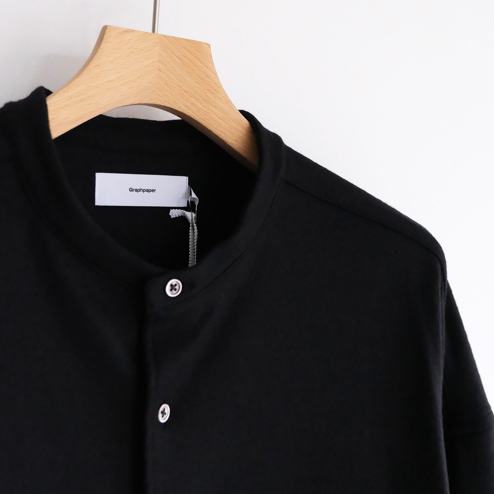 Wool Smooth Flannel Oversized Band Collar Shirt -シャツ-（Black / ブラック）