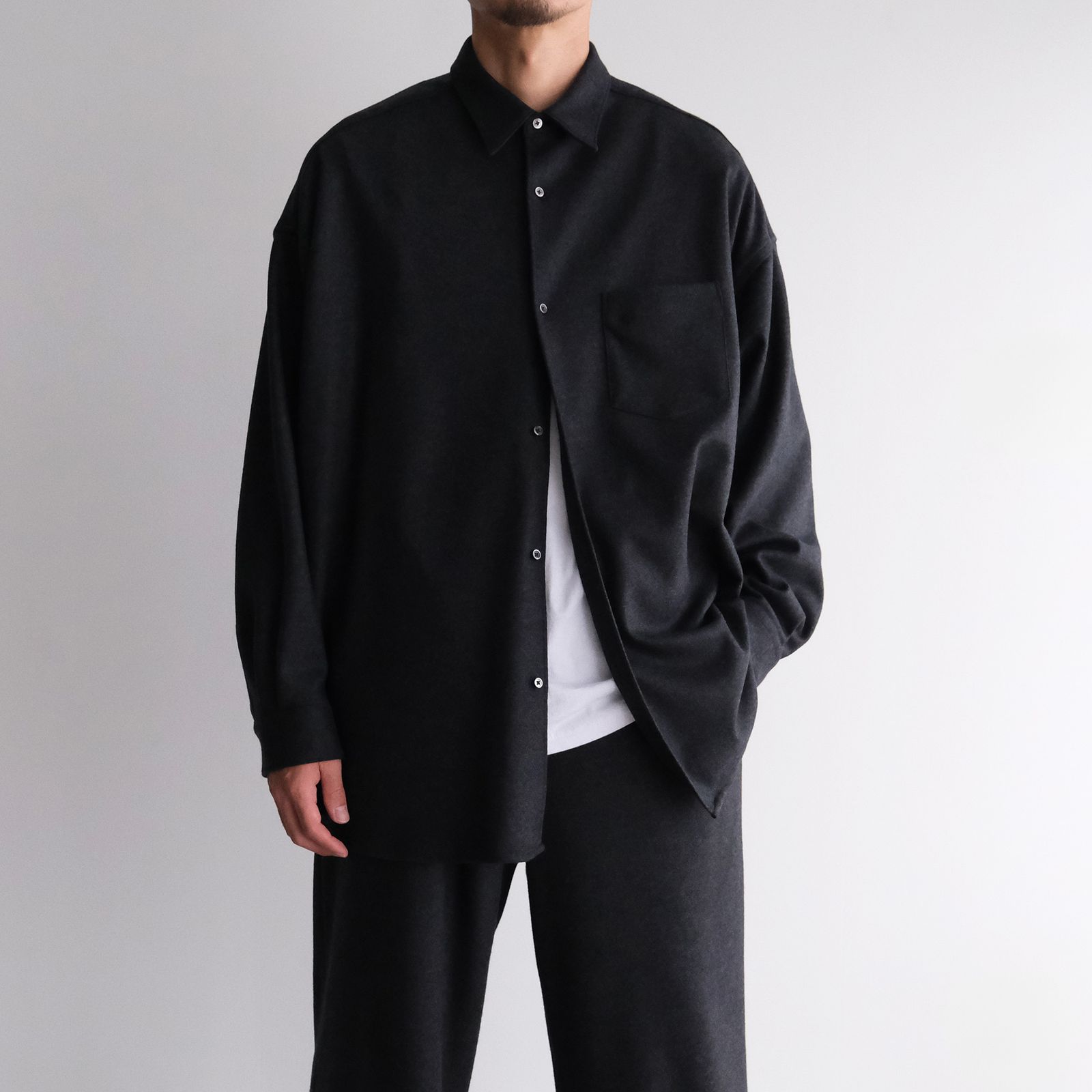 Wool Smooth Flannel Oversized Regular Collar Shirt -オーバーサイズシャツ-（Gray / グレー）GU253-50221B