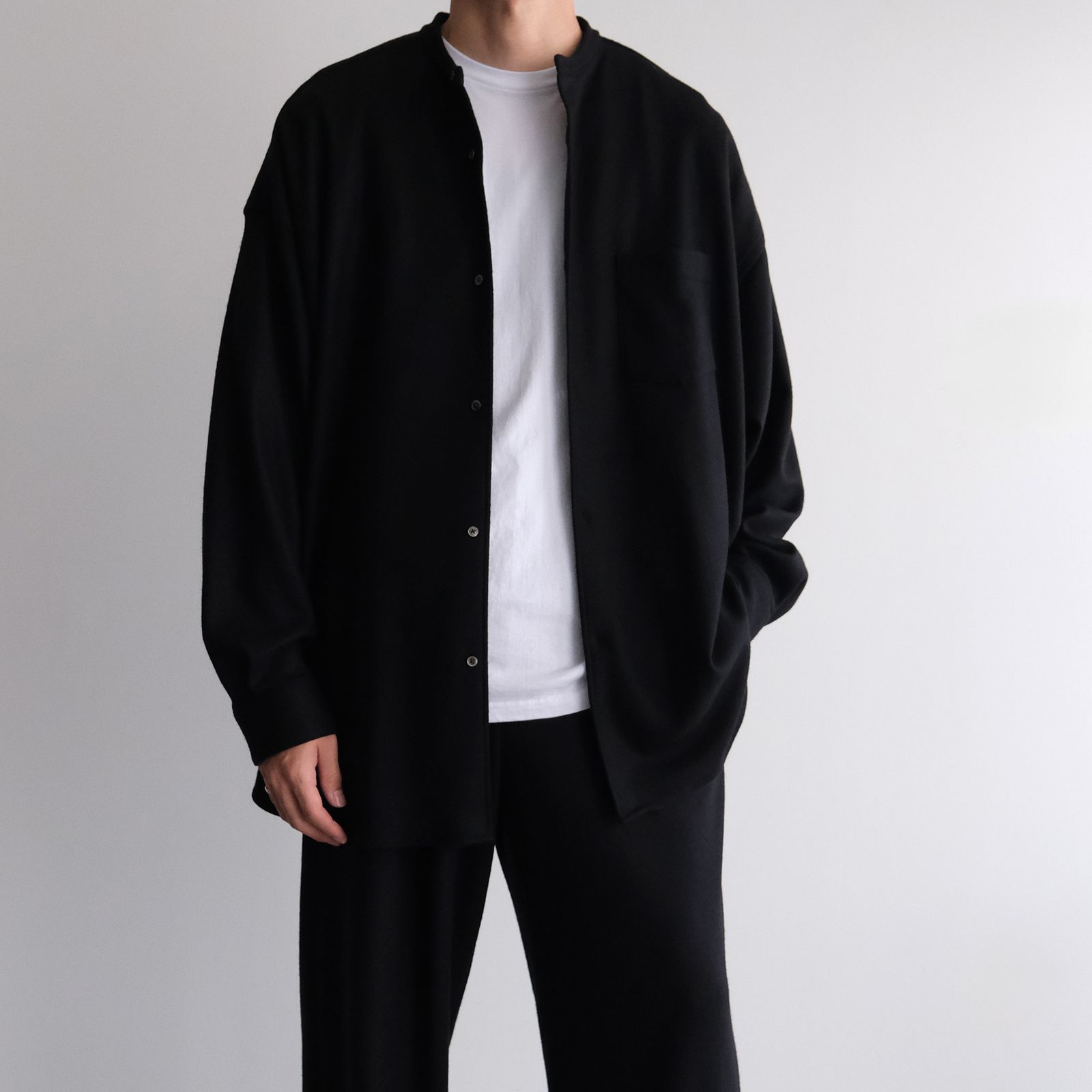 Wool Smooth Flannel Oversized Band Collar Shirt -オーバーサイズシャツ-（Black / ブラック）GU253-50222B