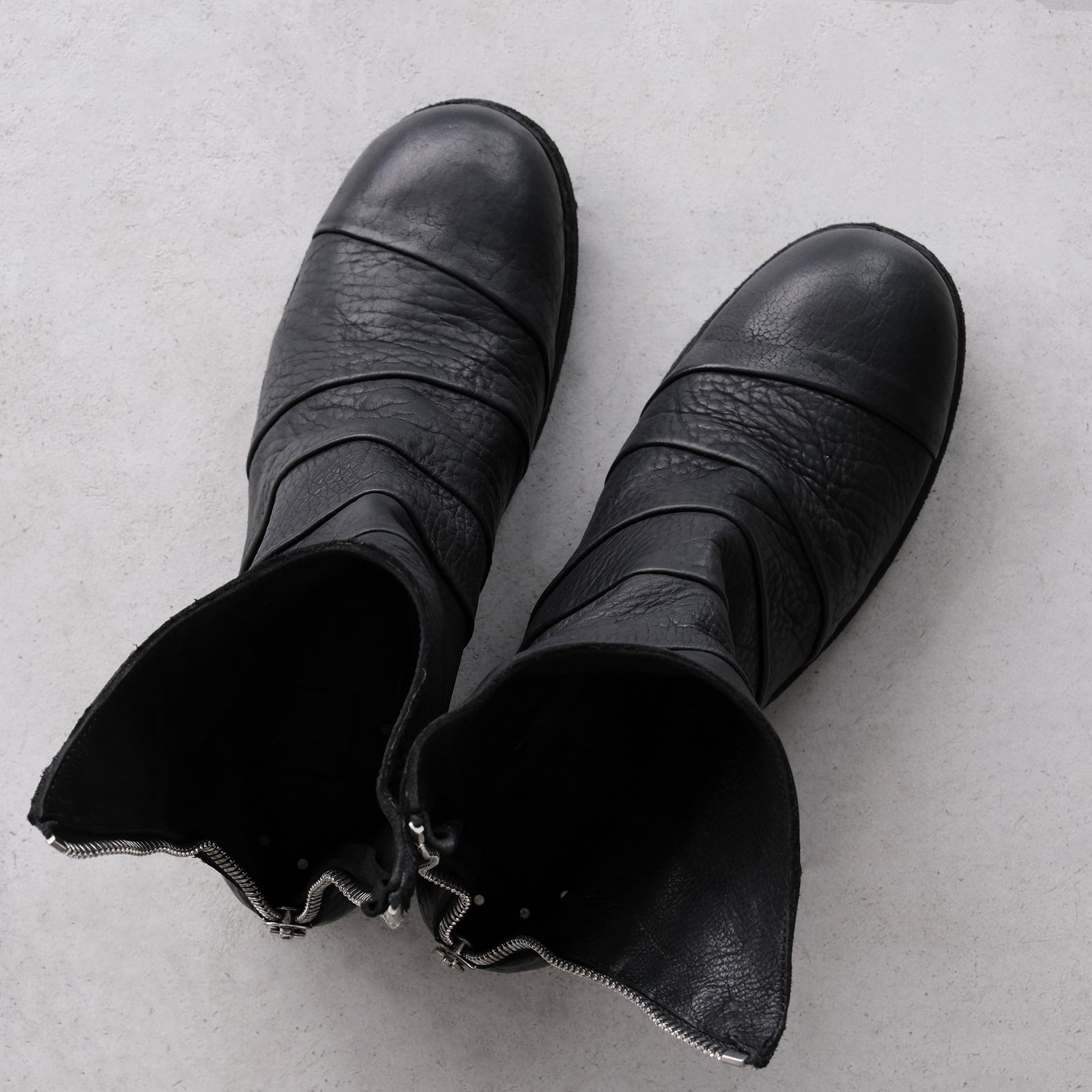 367ZB Bison Full Grain Lined Folded Back Zip Boot -ブーツ-（Black / ブラック）