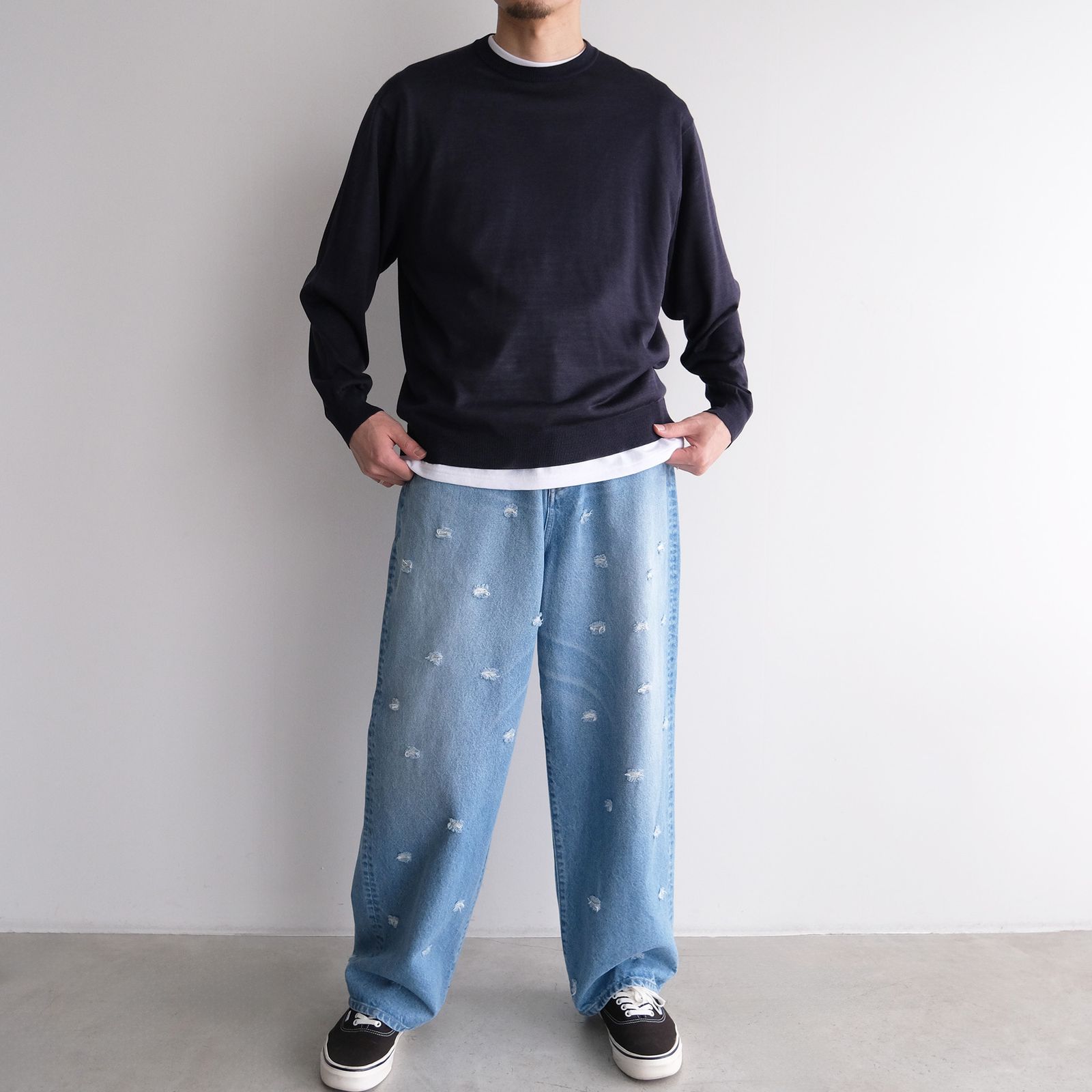 Dot Hole Denim Pants -デニム-（Blue Used / ブルー ユーズド）