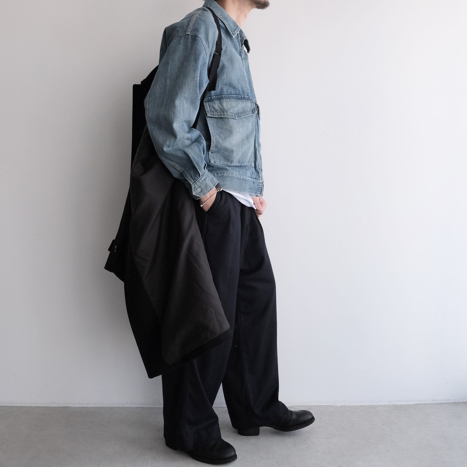 Light Melton Oversized Coat -コート-（Black / ブラック）GU263-10420B