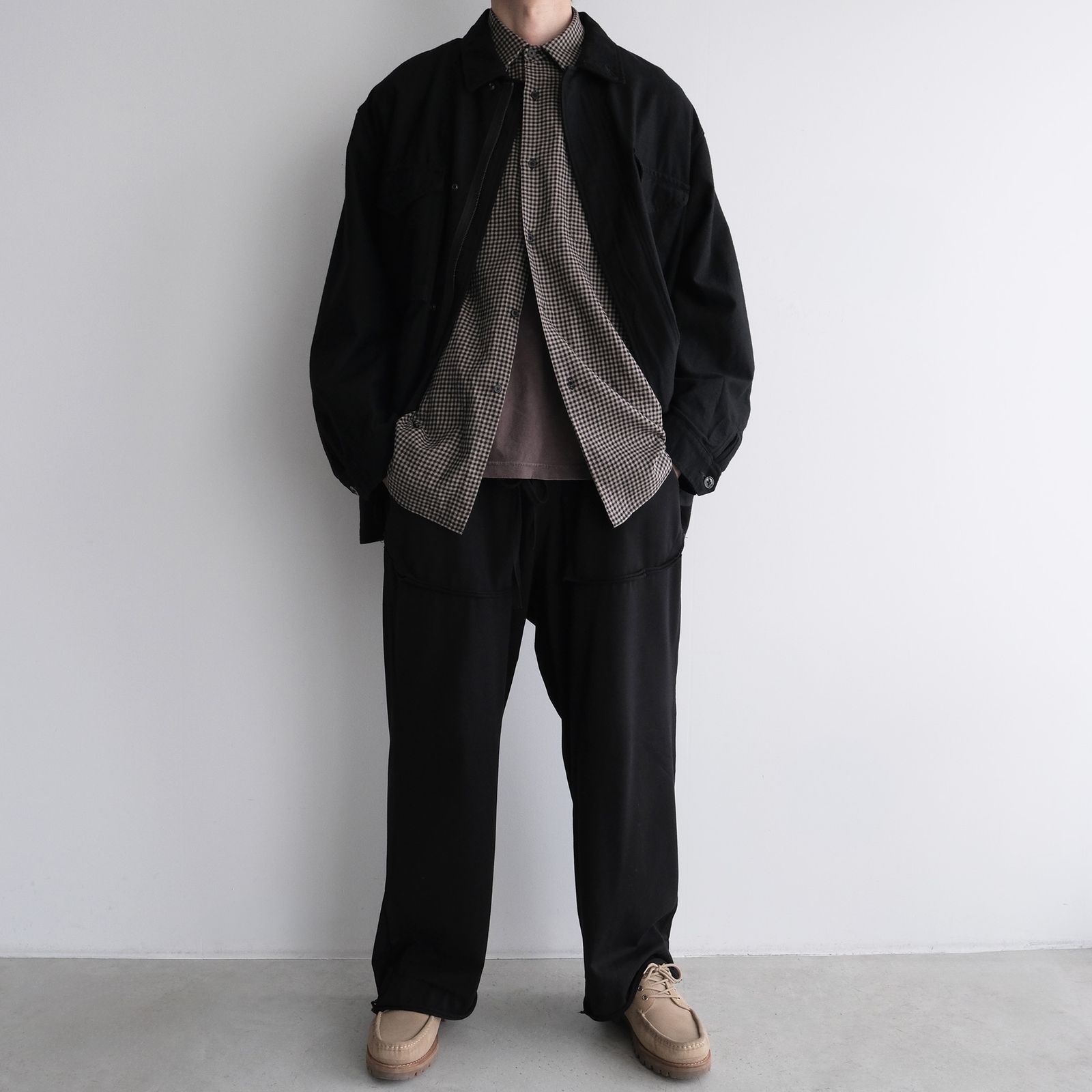 Cotton Wool Check Shirts -シャツ-（B×B Check / ベージュブラックチェック）