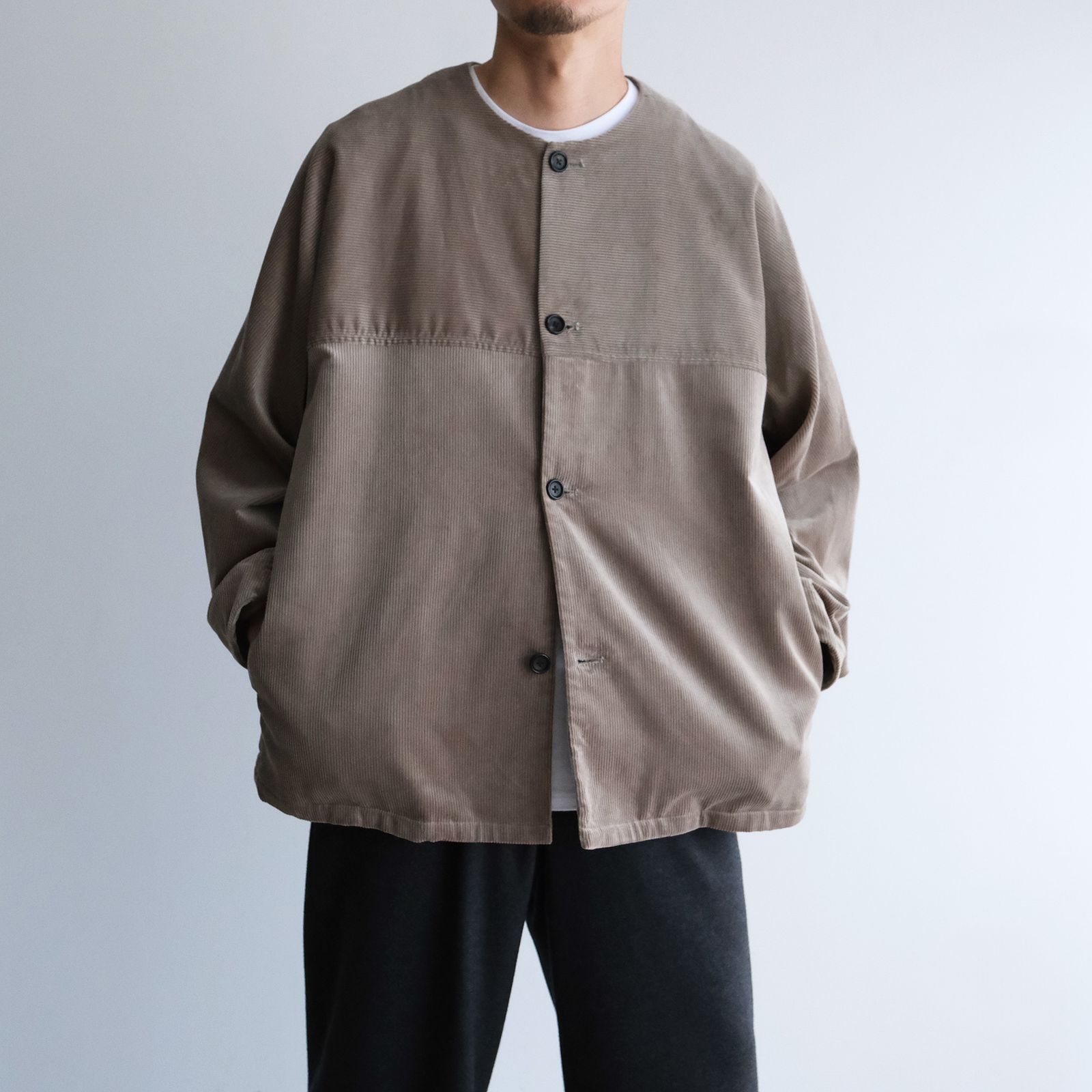 Suvin Corduroy Collarless Jacket -ジャケット-（Grege / グレージュ）GU253-30365