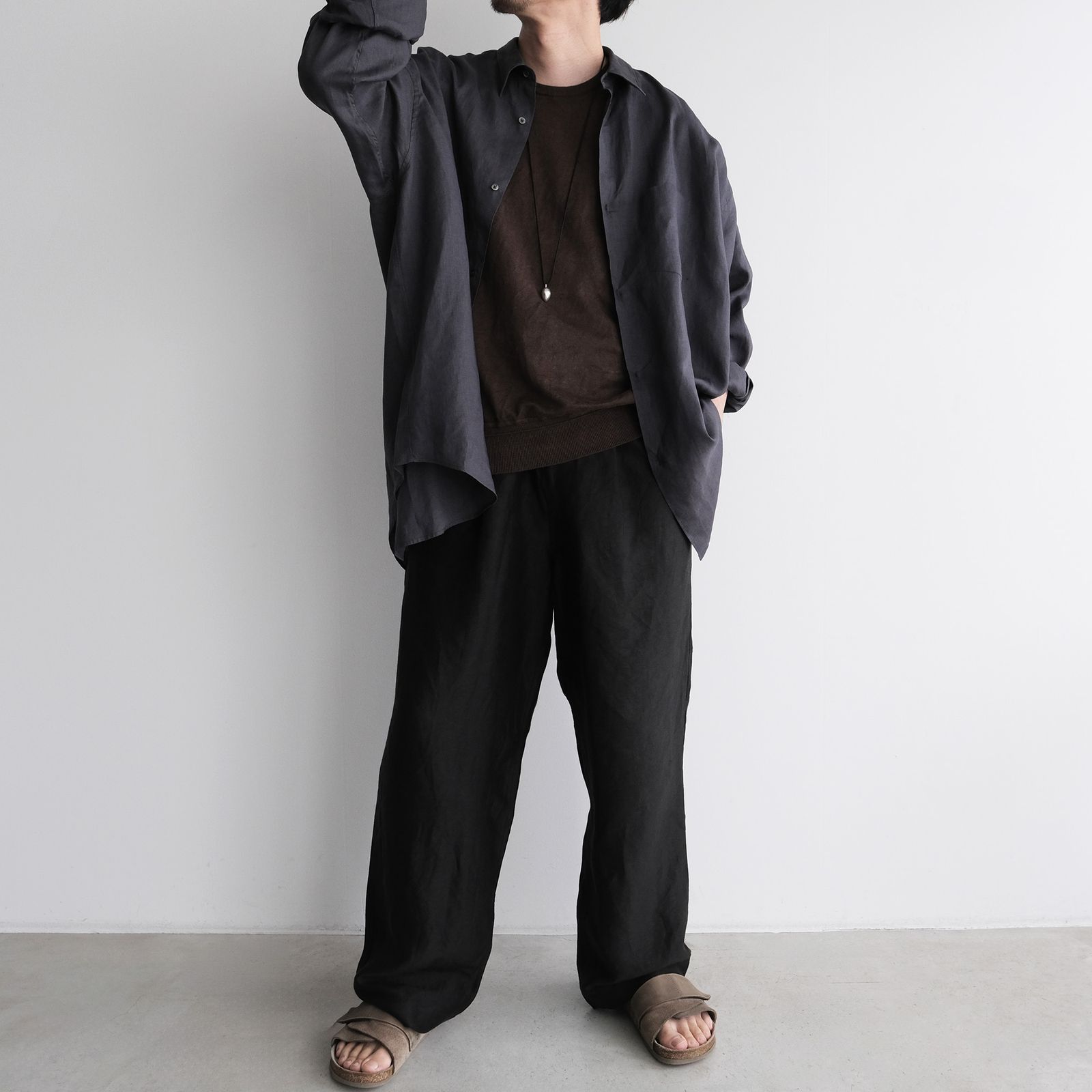 Linen L/S Oversized Regular Collar Shirt -シャツ-（C.Gray / C.グレー）GM262-50039B