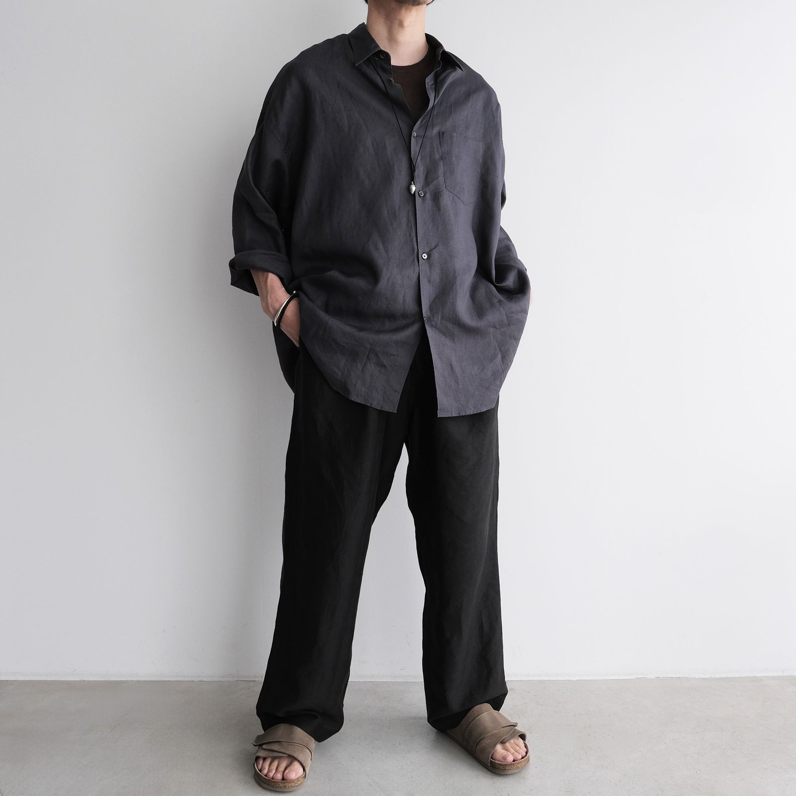 Linen L/S Oversized Regular Collar Shirt -シャツ-（C.Gray / C.グレー）GM262-50039B
