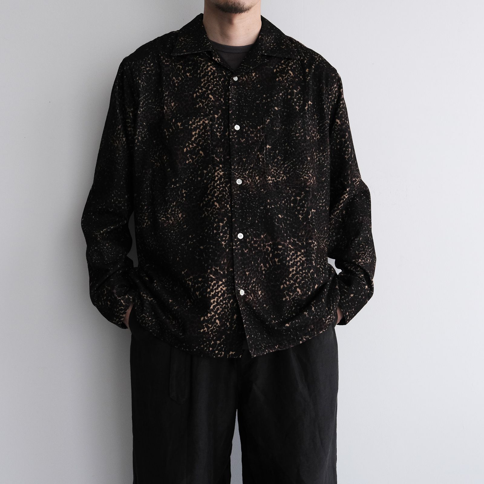 Leopard Flannel Open Collar Shirt -シャツ-（Brown / ブラウン）