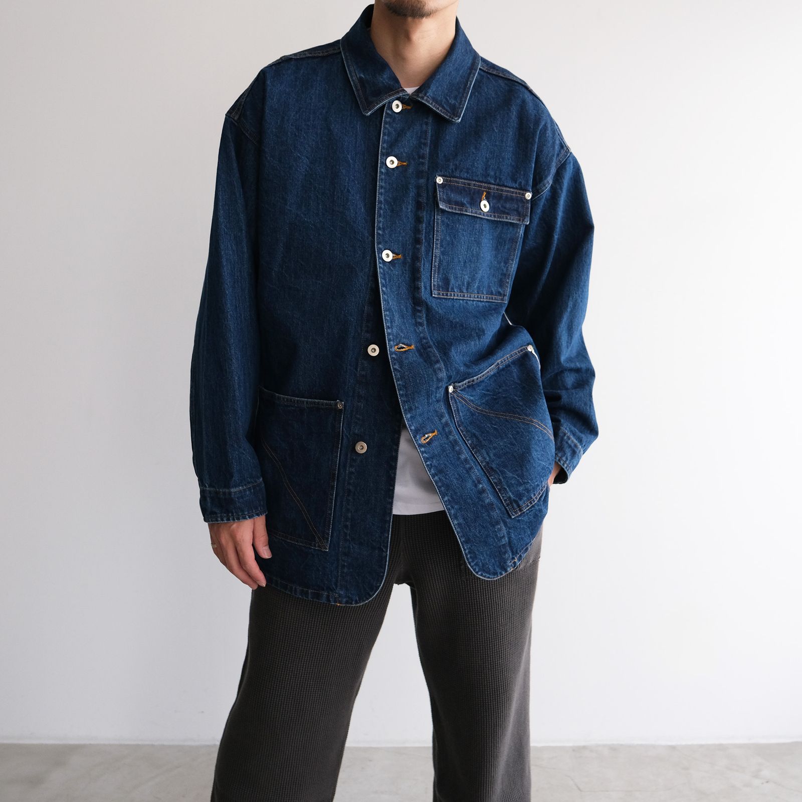 【4】COMOLI 21SS デニム ジャケット インディゴ 希少サイズ 4 COMOLI インディゴ デニムジャケット 廃盤 Gジャン