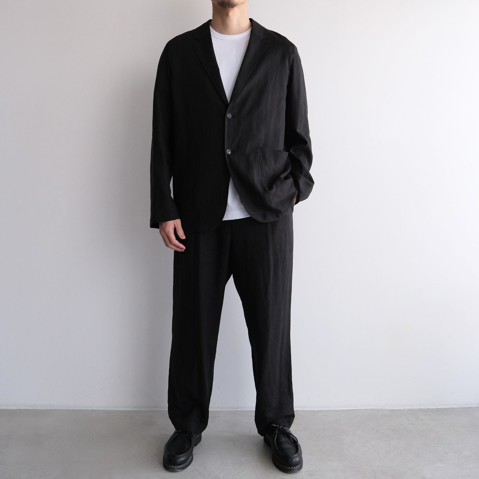Silk Linen Mixing Loose Fit Pants -スラックス-（Black / ブラック）