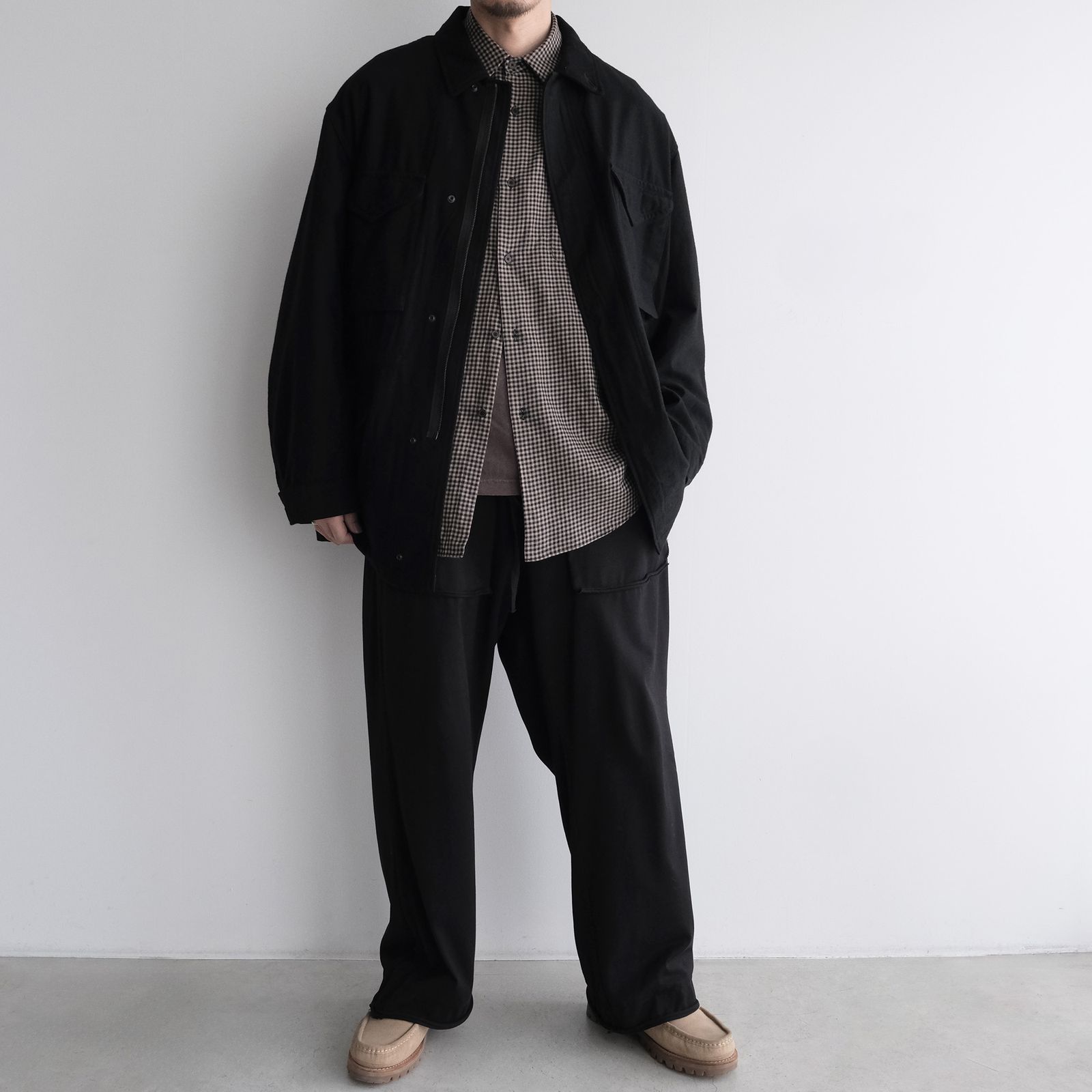 Cotton Wool Check Shirts -シャツ-（B×B Check / ベージュブラックチェック）