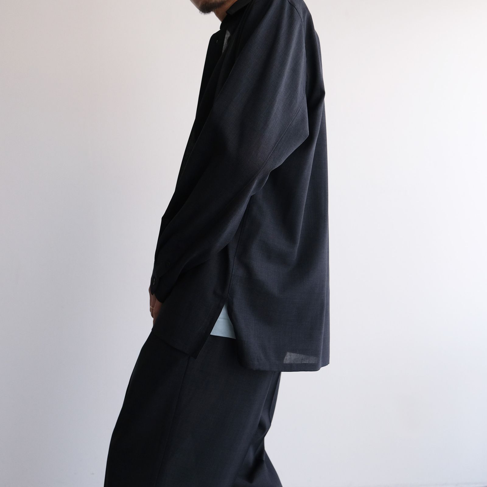 Twist Wool Gauze Loose Fit Shirt -シャツ-（Navy Top / ネイビートップ）