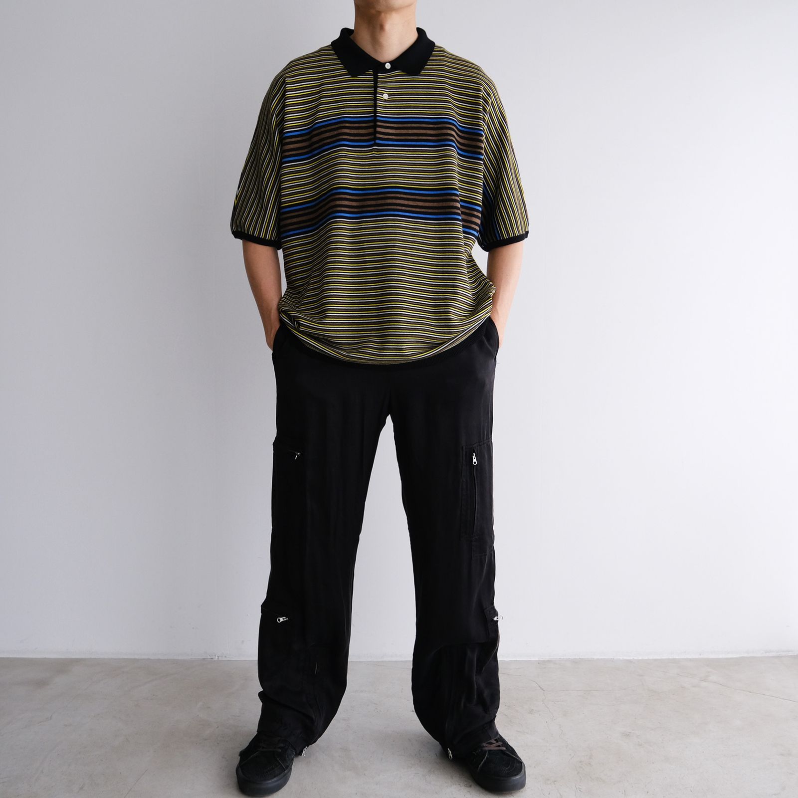 NOMA t.d. - 『Noma Stripe Knit Polo』-ポロシャツ-（GRAY×BROWN 