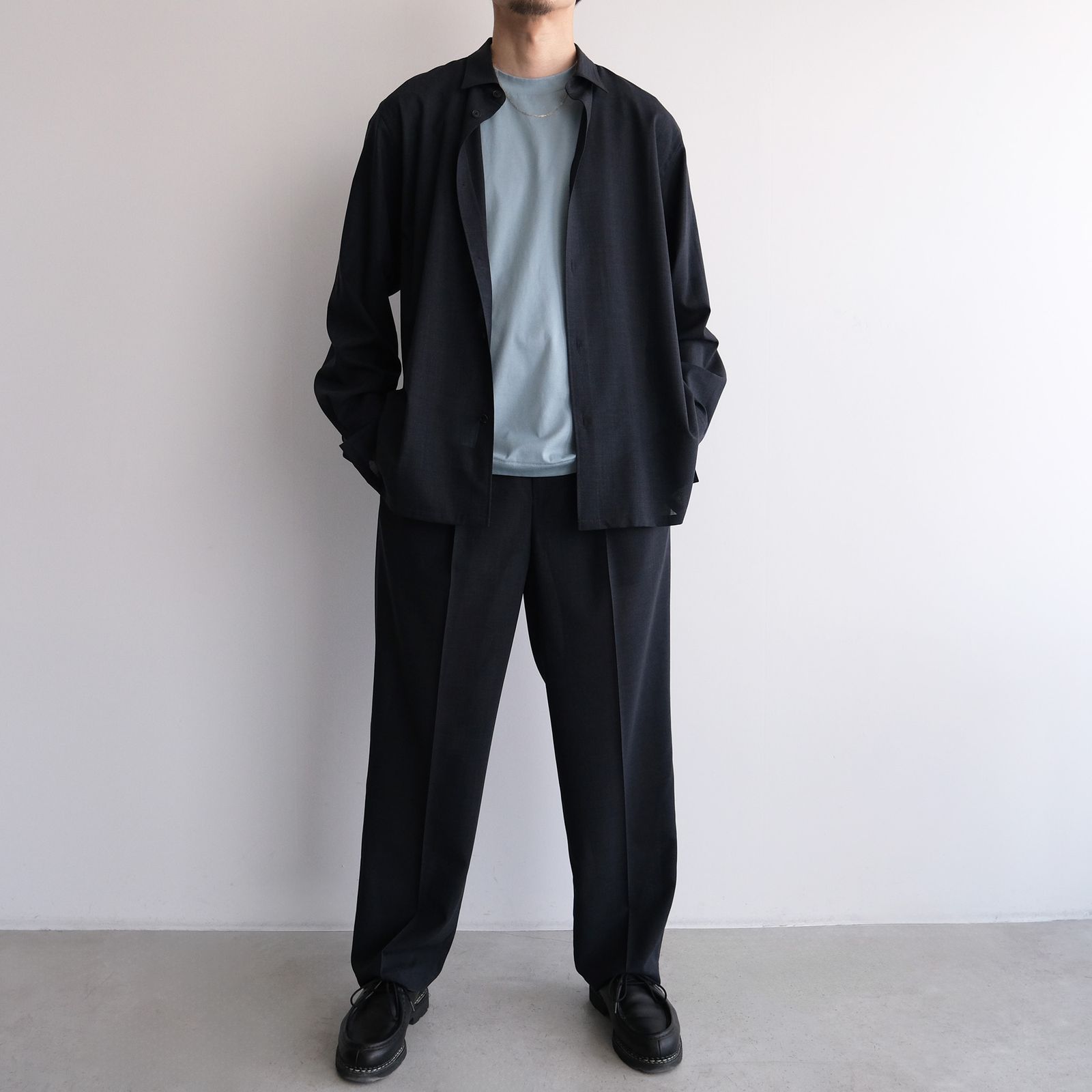 Twist Wool Gauze Loose Fit Shirt -シャツ-（Navy Top / ネイビートップ）