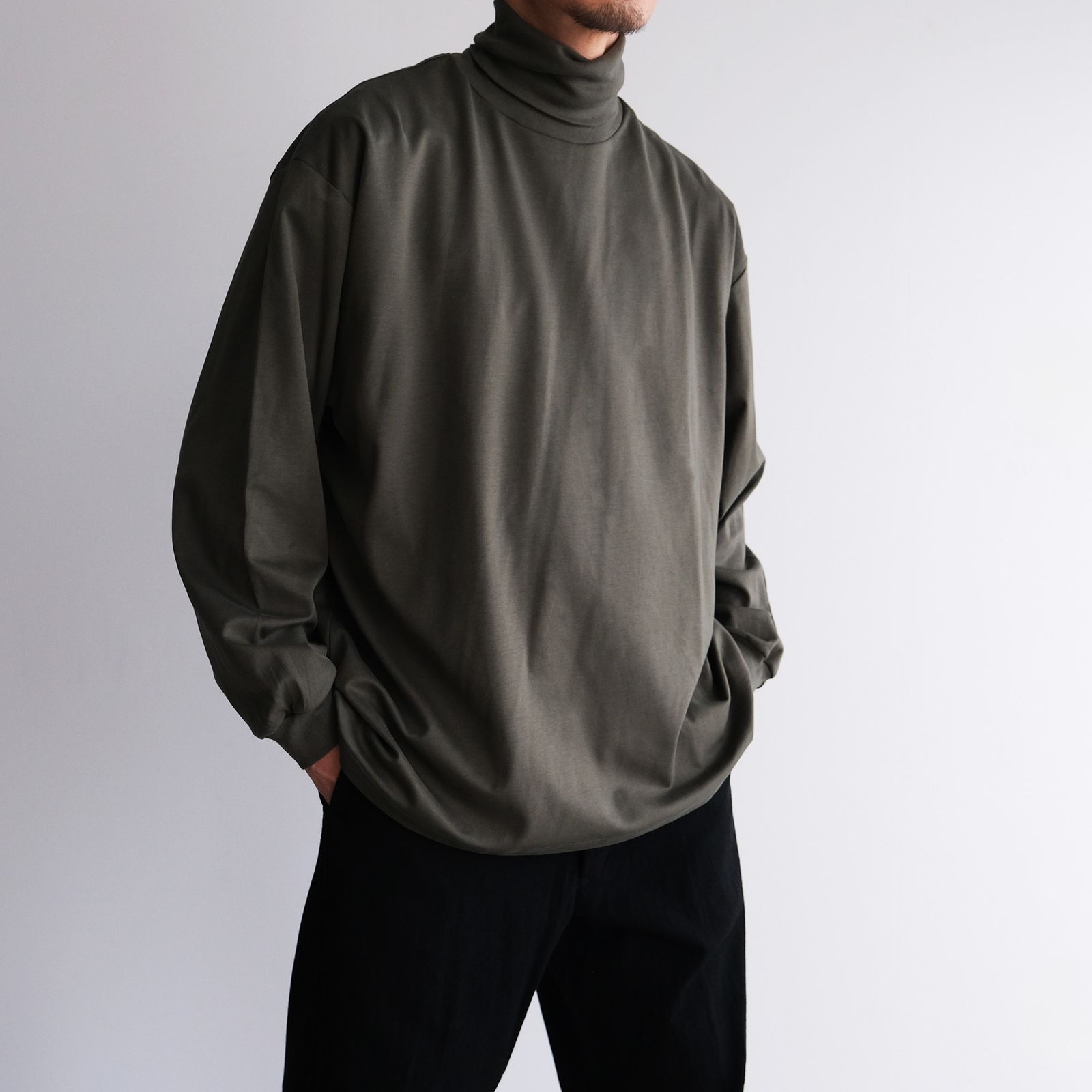 Brushed Mockrody High Neck L/S Tee -Tシャツ-（Green / グリーン）