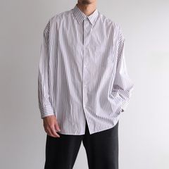 Sidogras Stripe L/S Oversized Regular Collar Shirt -ストライプシャツ-（White（Brown Stripe） / ホワイト（ブラウン ストライプ））GM254-50025STB