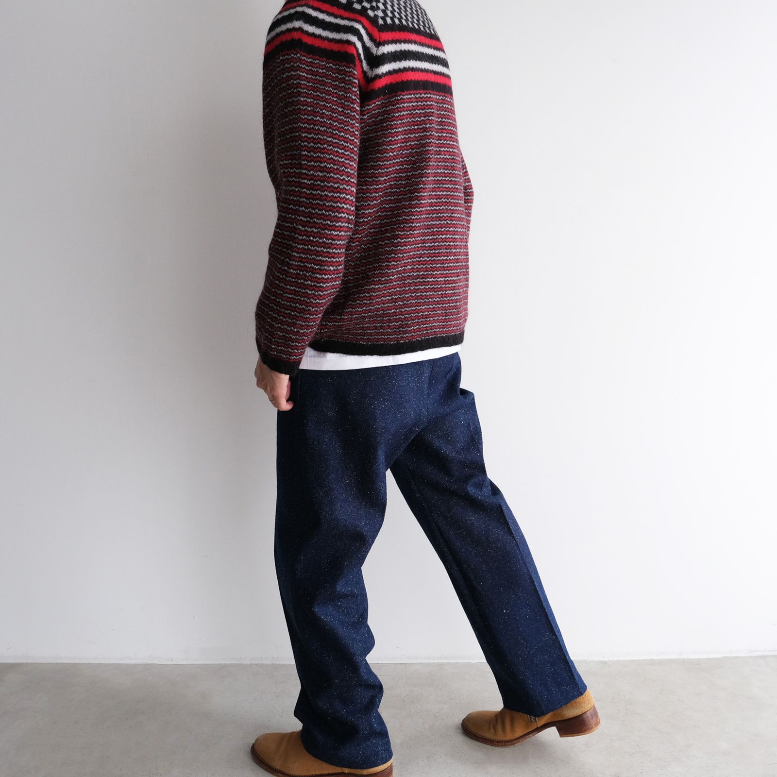 Checker & Stripe Sweater -ニット-（Red / レッド）