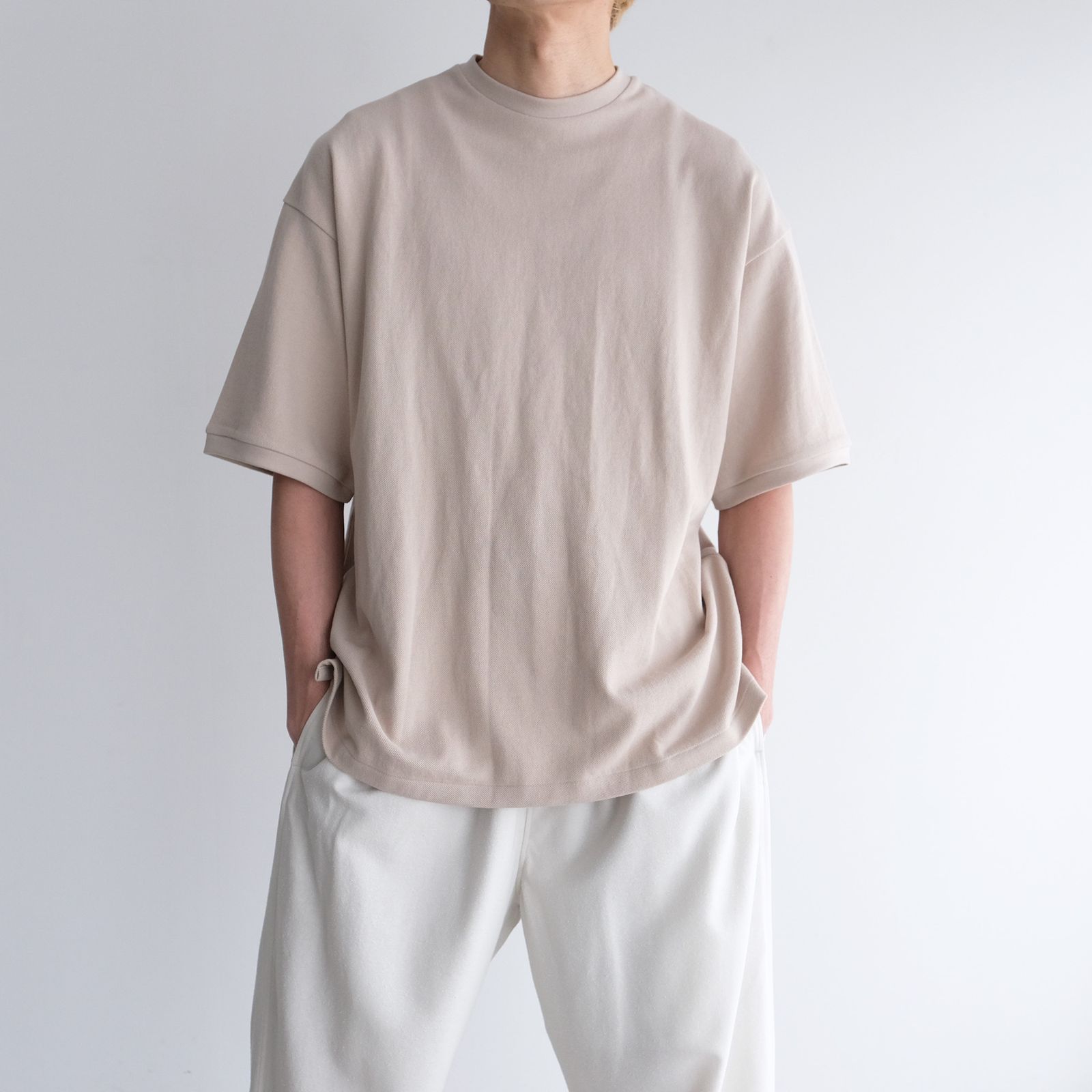 Cotton Pique Jersey Crew Neck Tee -Tシャツ-（Beige / ベージュ）