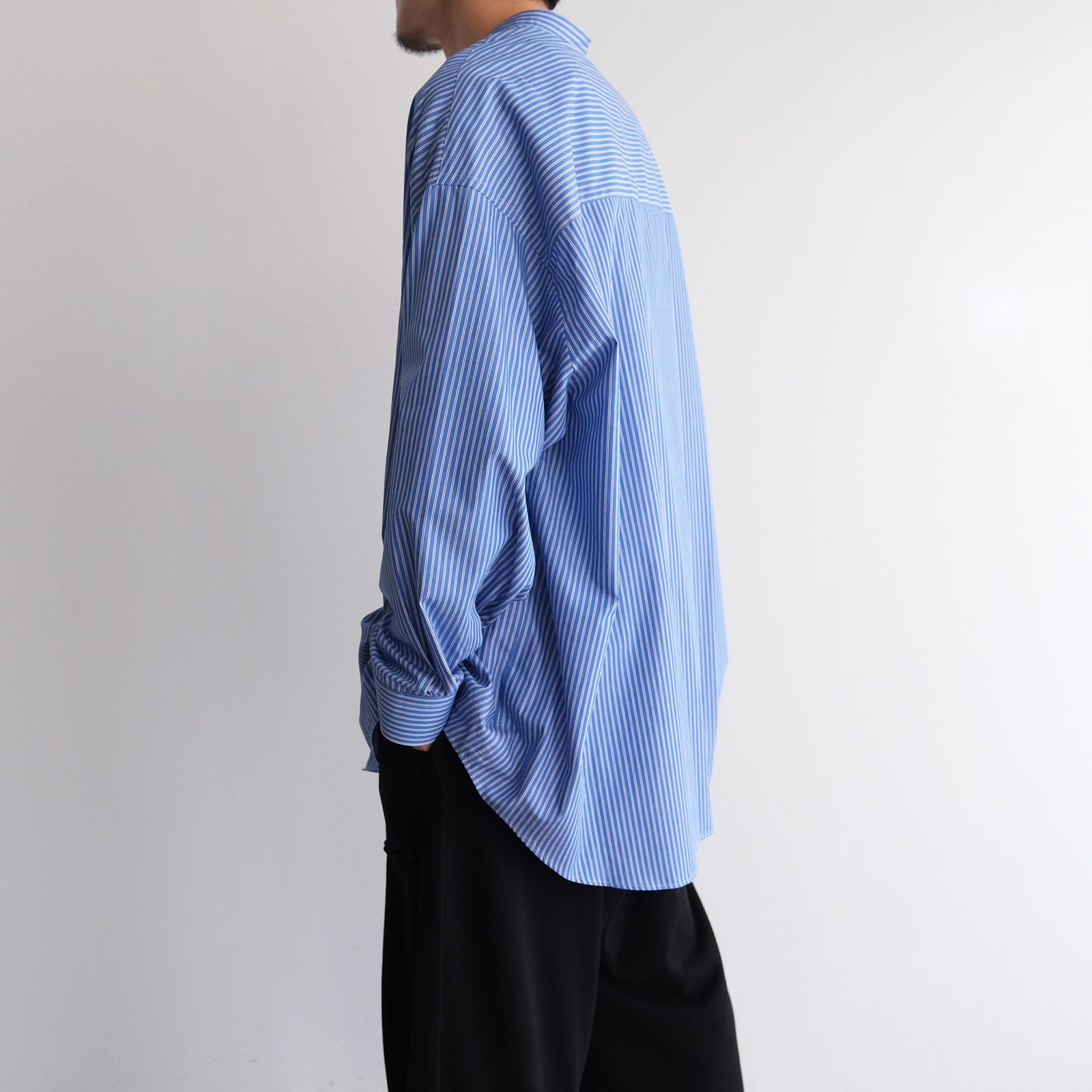 Sidogras L/S Oversized Band Collar Shirt -シャツ-（Blue Stripe / ブルーストライプ）