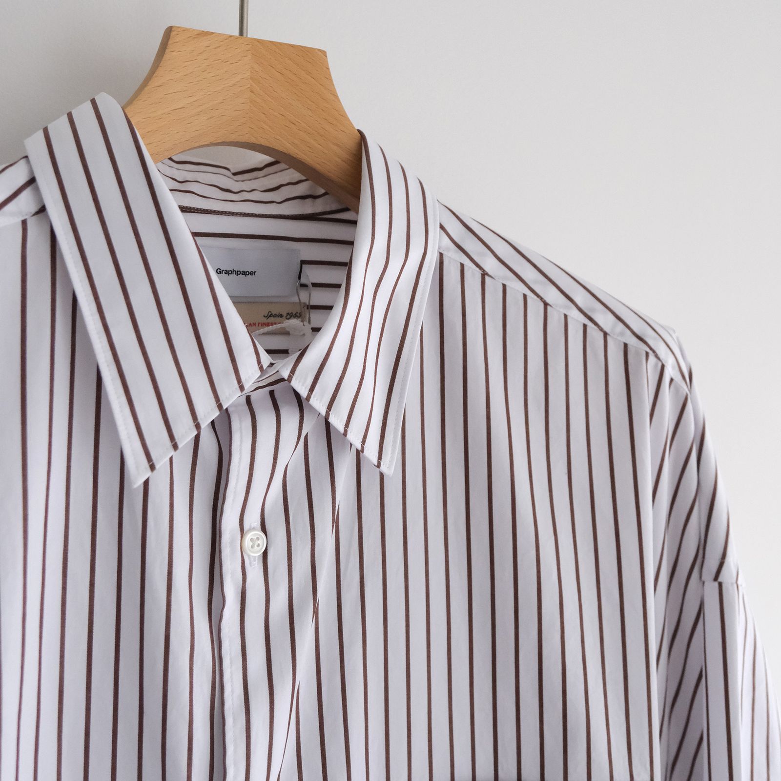 Sidogras Stripe L/S Oversized Regular Collar Shirt -ストライプシャツ-（White（Brown Stripe） / ホワイト（ブラウン ストライプ））GM254-50025STB