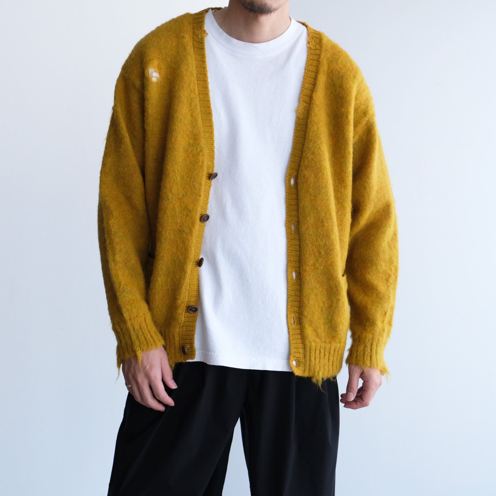 Distressed Knit Cardigan -カーディガン-（Musterd / マスタード）