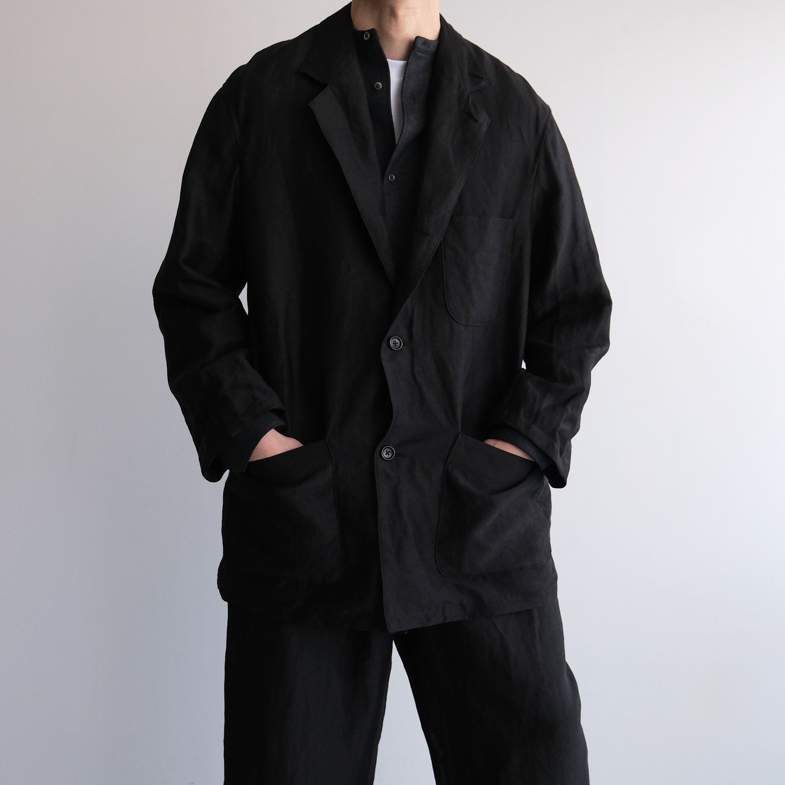Linen Cupro Back Satin Work Jacket -ジャケット-（Black / ブラック）GM261-20370