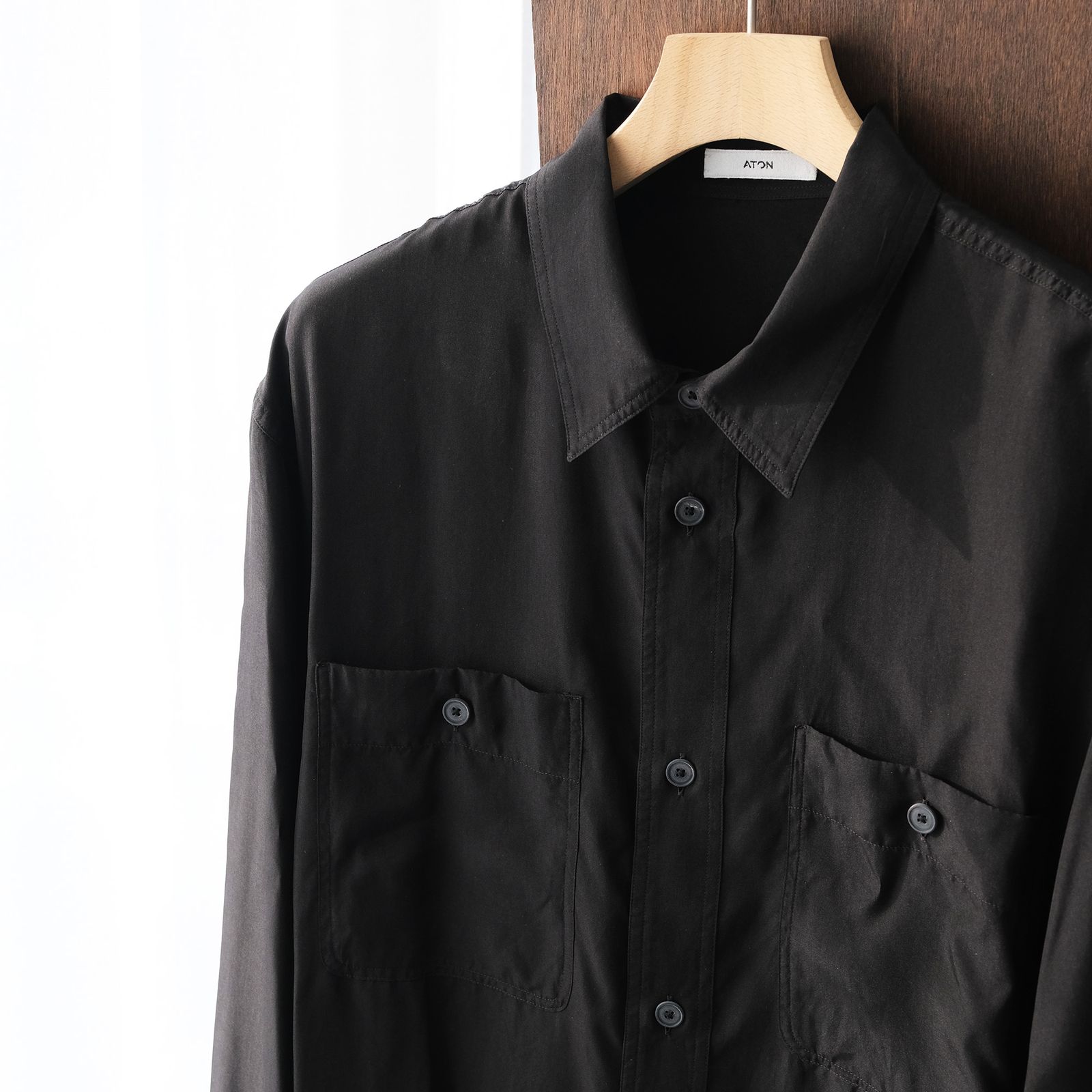 Fibril Silk Tafta Work Shirt -シャツ-（Black / ブラック）