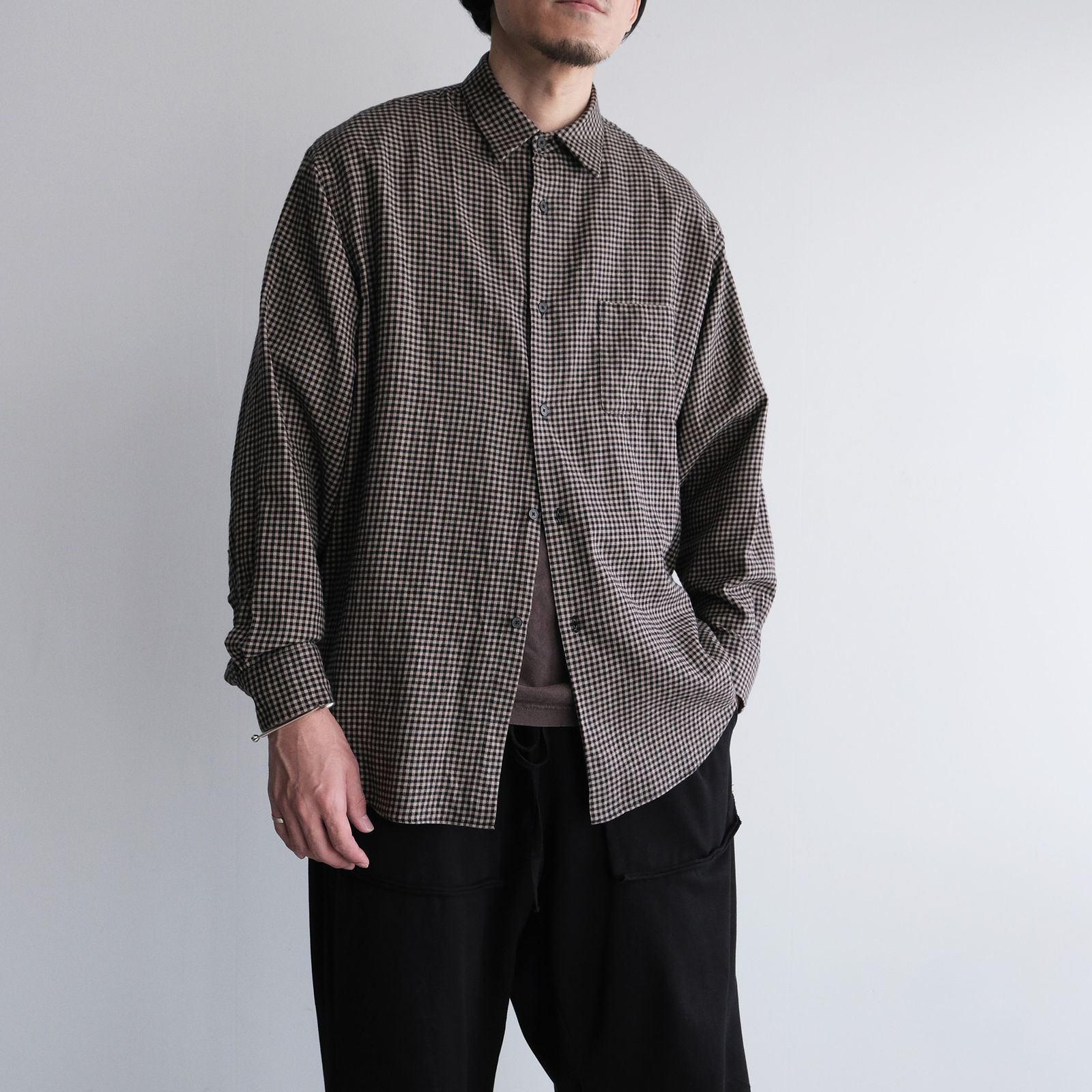 Cotton Wool Check Shirts -シャツ-（B×B Check / ベージュブラックチェック）
