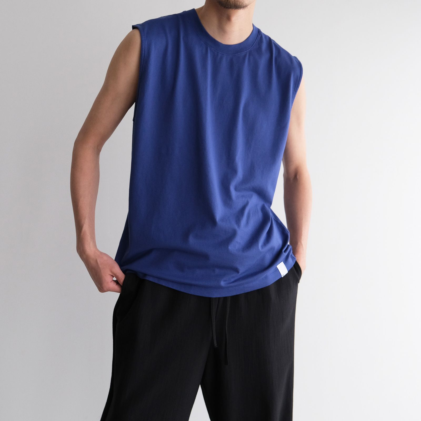 Giza Cotton No Sleeve T-Shirt -ノースリーブ-（Blue / ブルー）