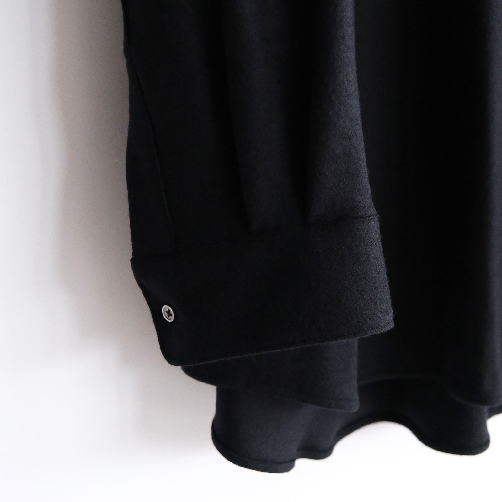 Wool Smooth Flannel Oversized Regular Collar Shirt -シャツ-（Black / ブラック）