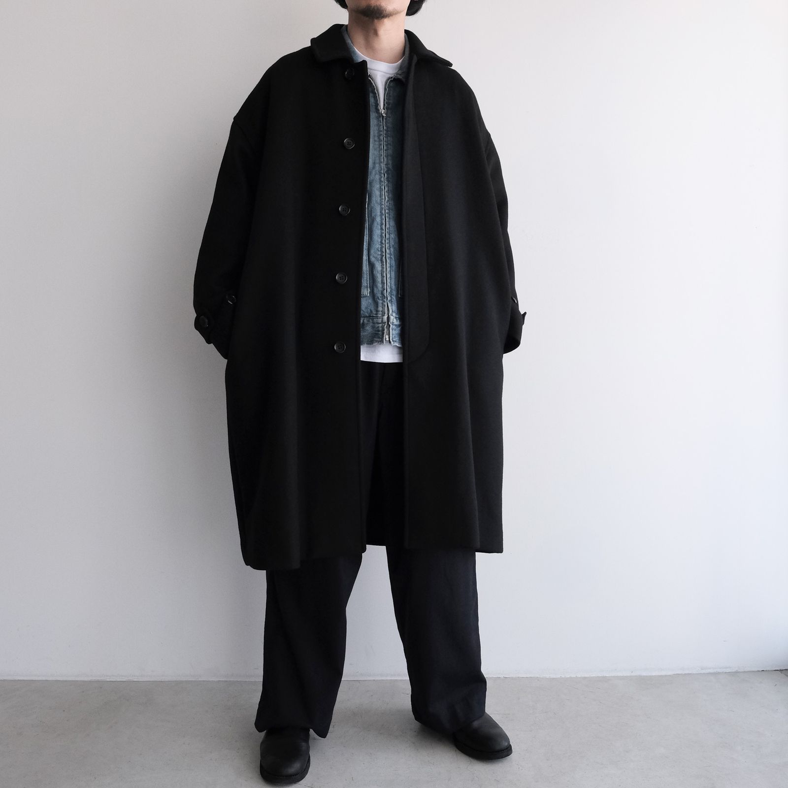 Light Melton Oversized Coat -コート-（Black / ブラック）GU263-10420B