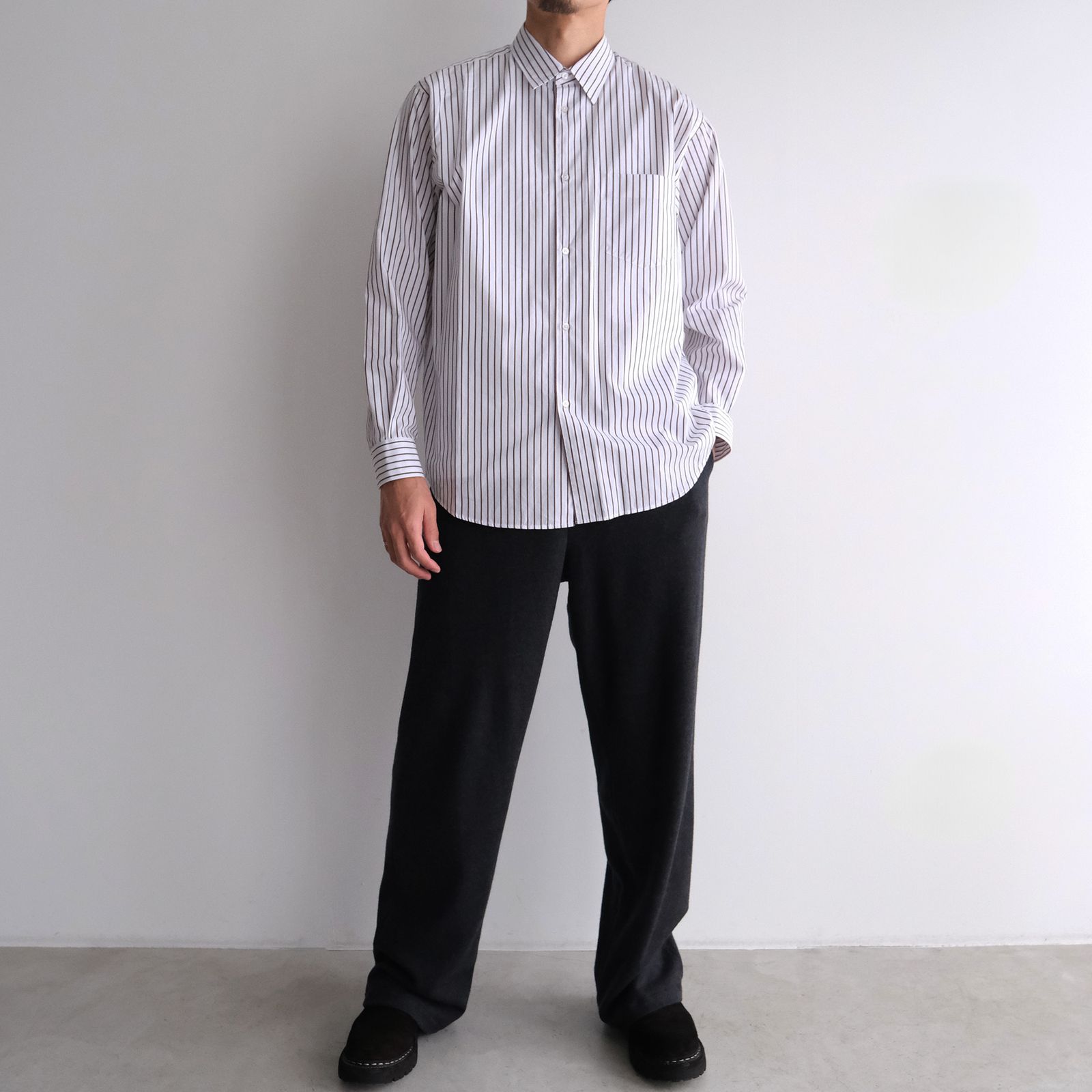 Sidogras Stripe Regular Collar Shirt -ストライプシャツ-（White（Brown Stripe） / ホワイト（ブラウン ストライプ））GM254-50024STB