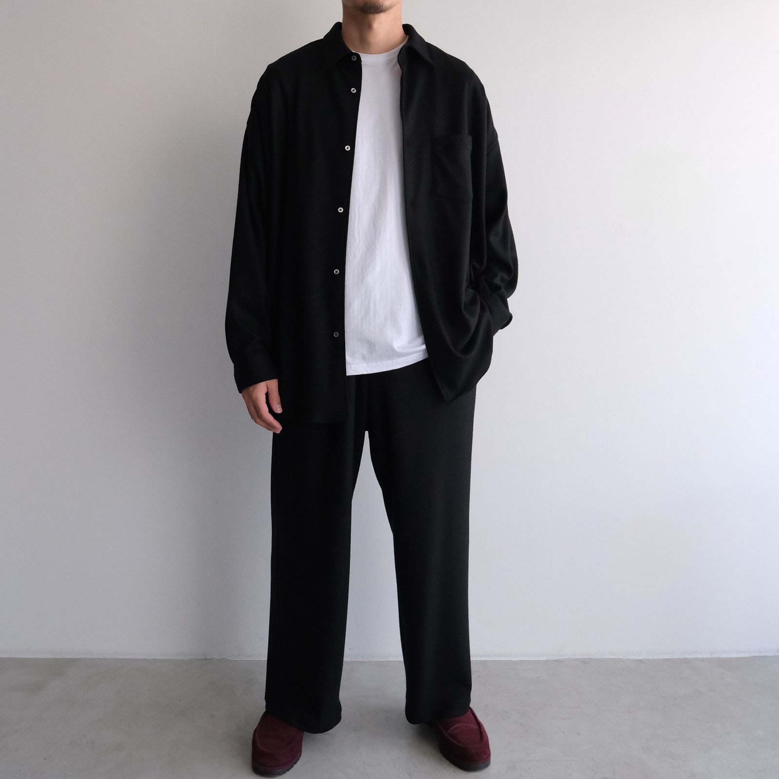 Wool Smooth Flannel Oversized Regular Collar Shirt -オーバーサイズシャツ-（Black / ブラック）GU253-50221B