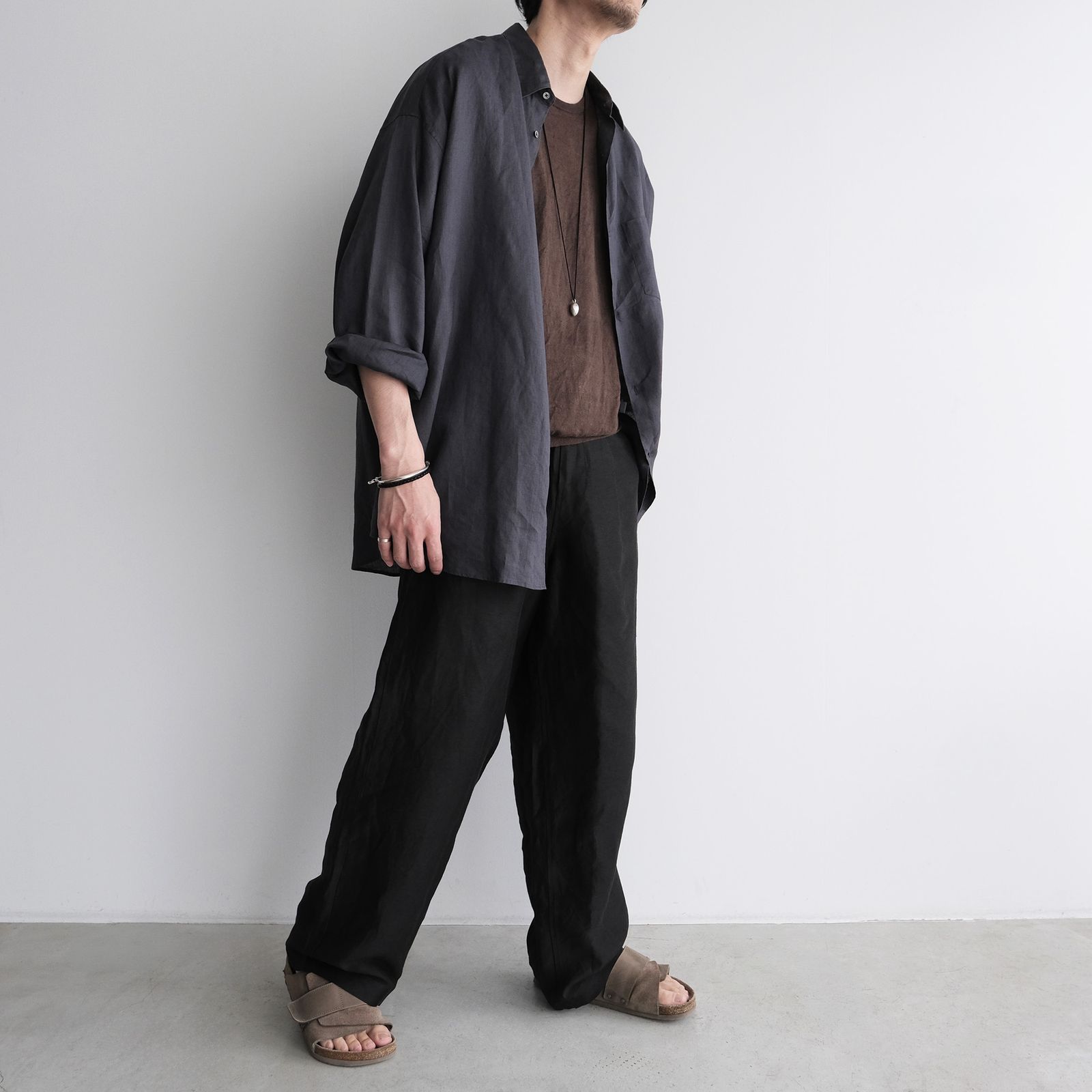 Linen L/S Oversized Regular Collar Shirt -シャツ-（C.Gray / C.グレー）GM262-50039B