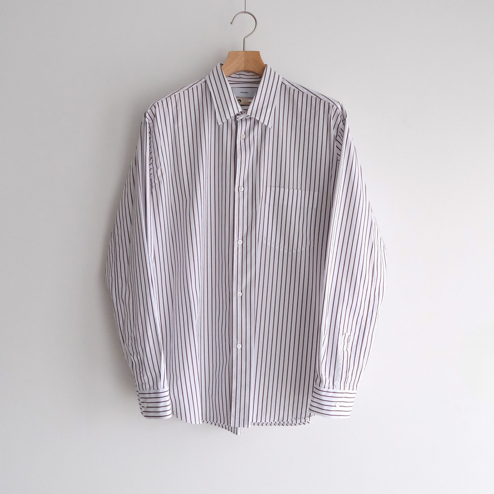 Sidogras Stripe Regular Collar Shirt -ストライプシャツ-（White（Brown Stripe） / ホワイト（ブラウン ストライプ））GM254-50024STB