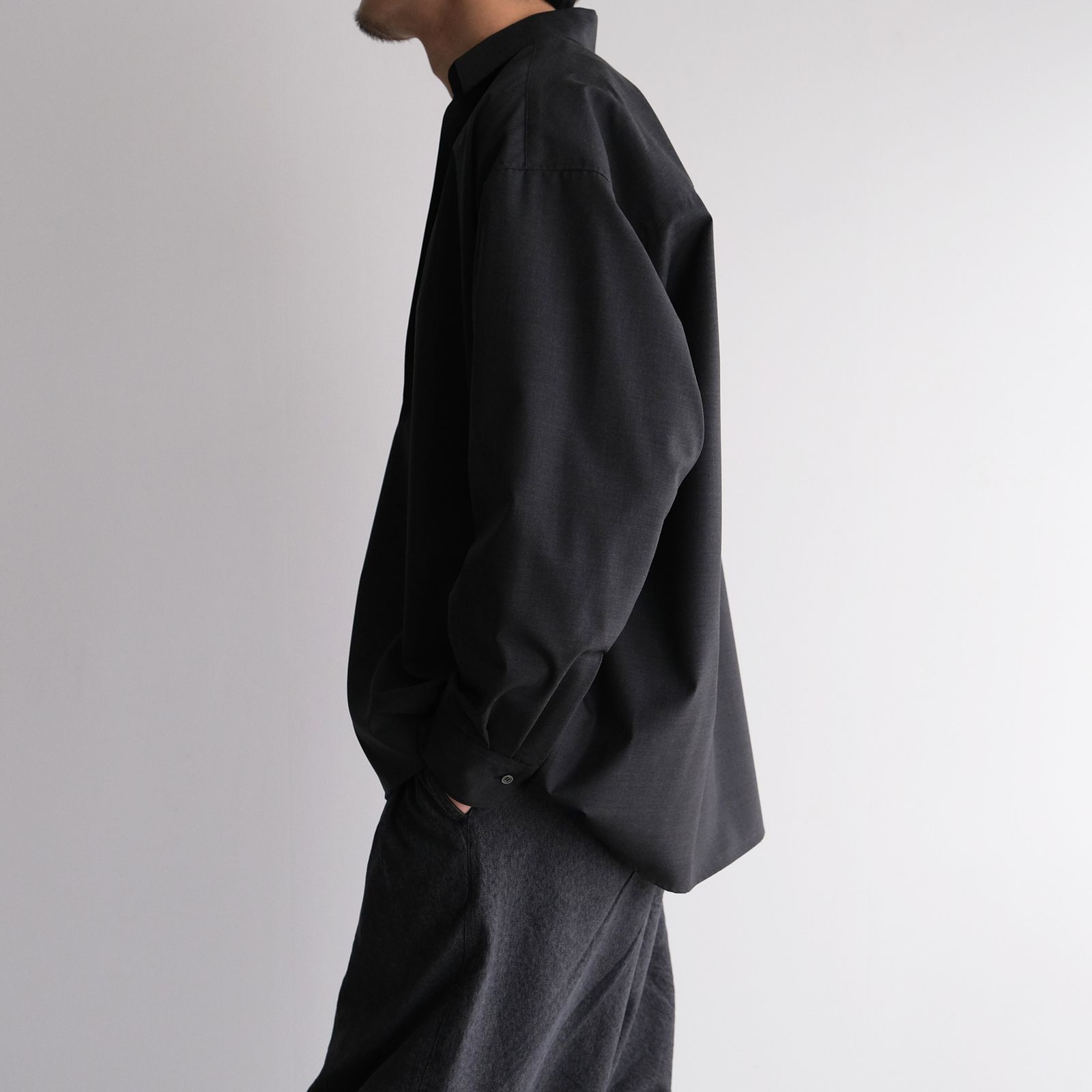 Fine Wool Heather L/S Skipper Shirt -シャツ-（Charcoal / チャコール）GU261-50320