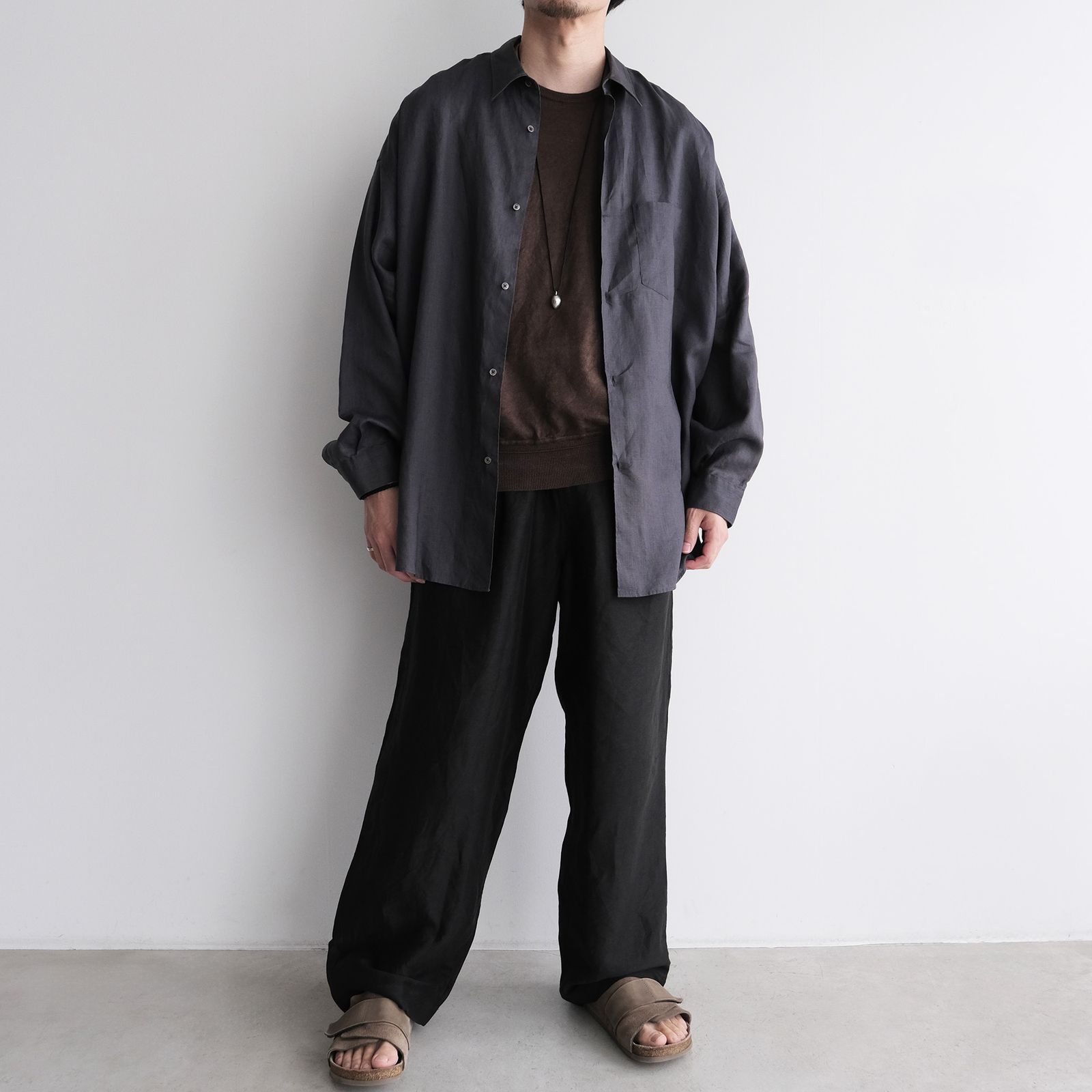Linen L/S Oversized Regular Collar Shirt -シャツ-（C.Gray / C.グレー）GM262-50039B