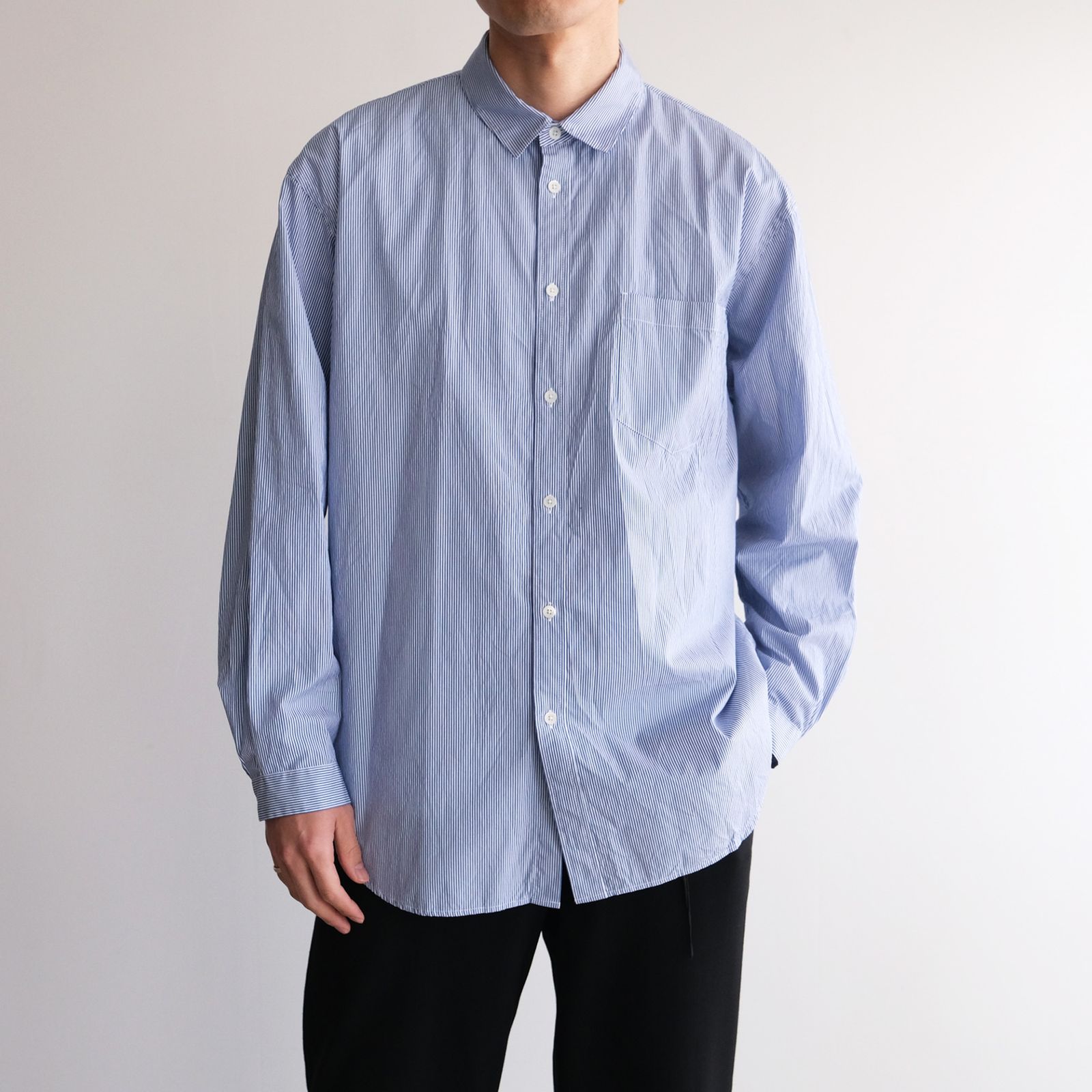 Gize Broad Washed Shirt -シャツ-（Navy Stripe / ネイビーストライプ）