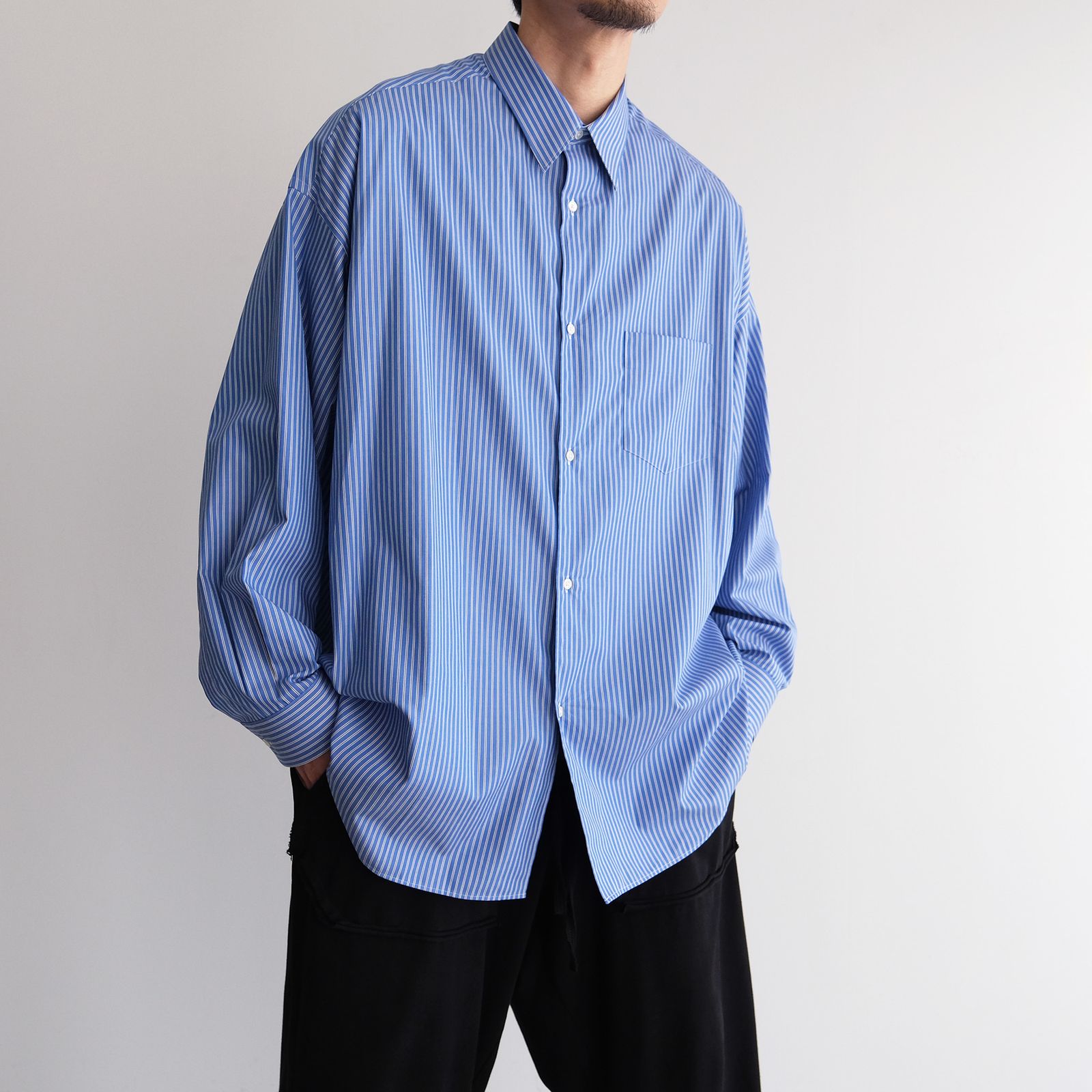 Sidogras L/S Oversized Regular Collar Shirt -シャツ-（Blue Stripe / ブルーストライプ）