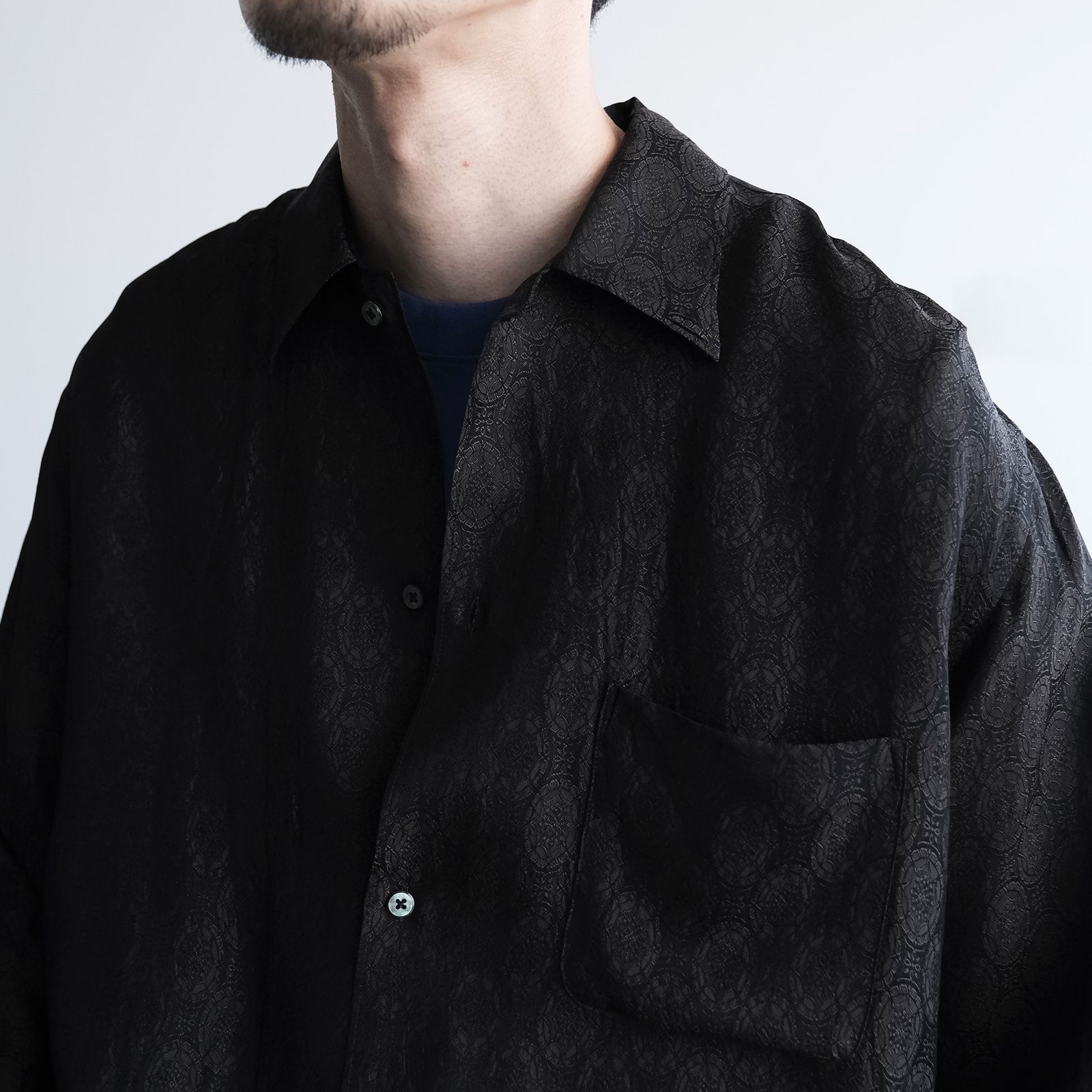 Cupro-Regular Collar L/S Shirts -シャツ-（Charcoal / チャコール）